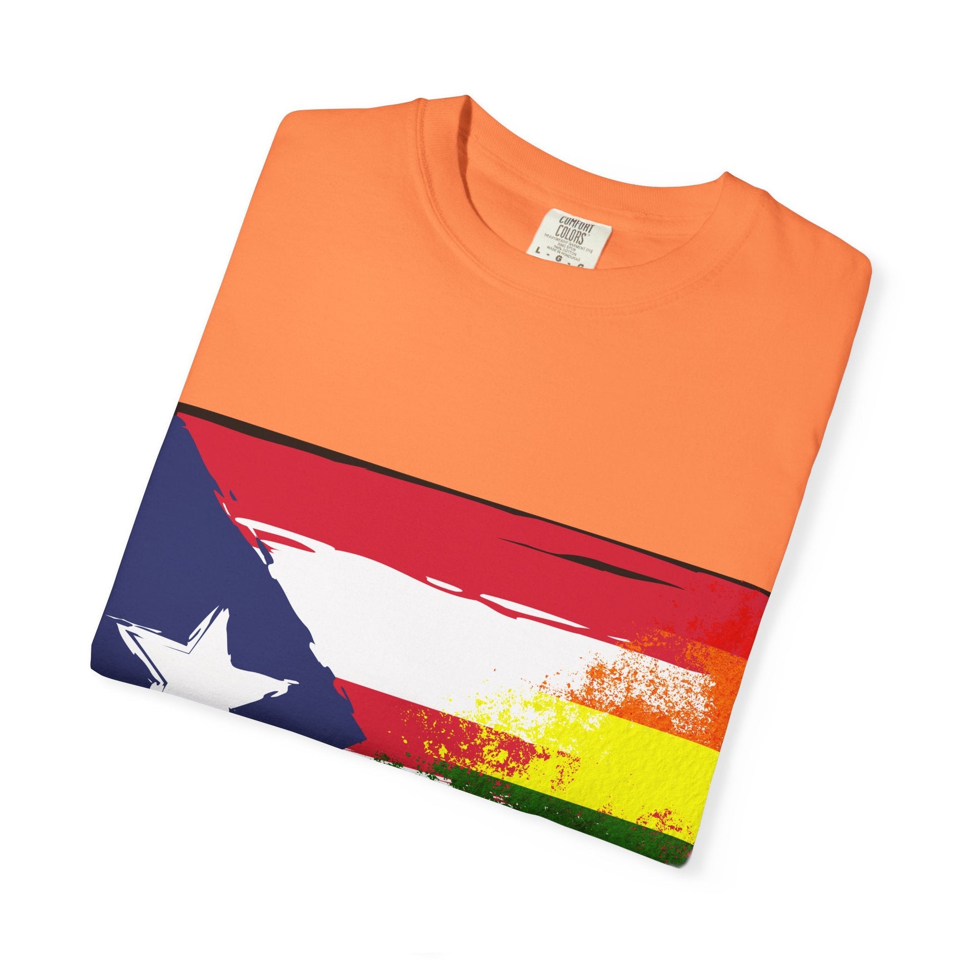 Pride - Themed Unisex Garment - Dyed T-Shirt, Rainbow Puerto Rican Flag Tee, LGBTQ+ Celebration Shirt, Bright & Colorful Pride Attire, [...] - Metamorphosis Creations