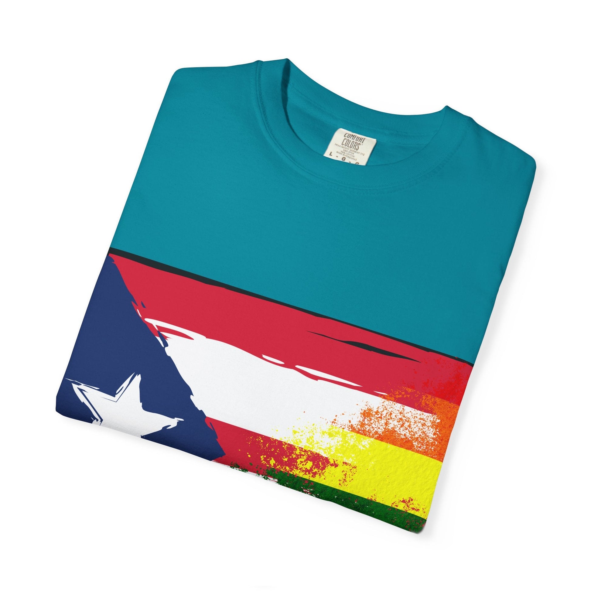 Pride - Themed Unisex Garment - Dyed T-Shirt, Rainbow Puerto Rican Flag Tee, LGBTQ+ Celebration Shirt, Bright & Colorful Pride Attire, [...] - Metamorphosis Creations