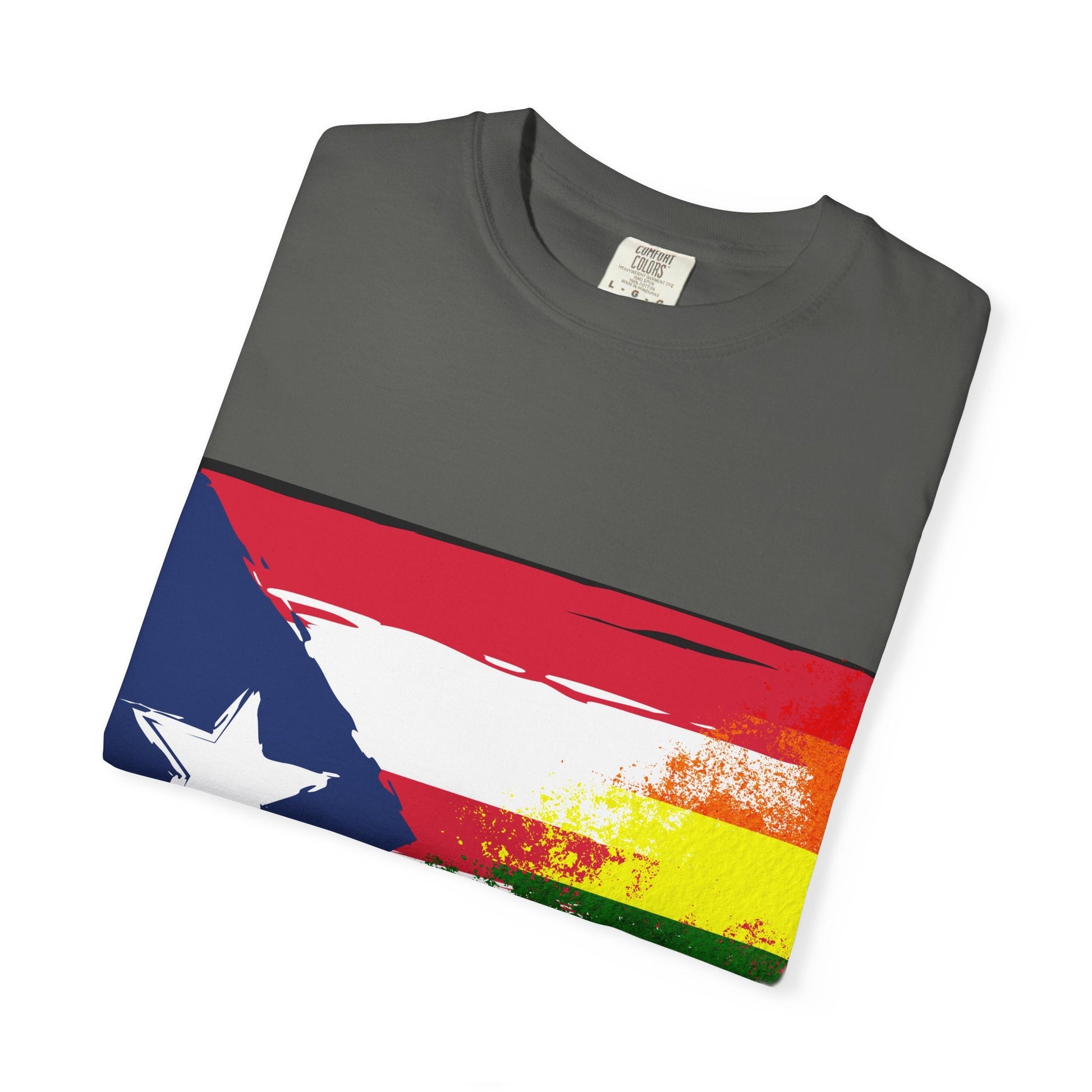 Pride - Themed Unisex Garment - Dyed T-Shirt, Rainbow Puerto Rican Flag Tee, LGBTQ+ Celebration Shirt, Bright & Colorful Pride Attire, [...] - Metamorphosis Creations