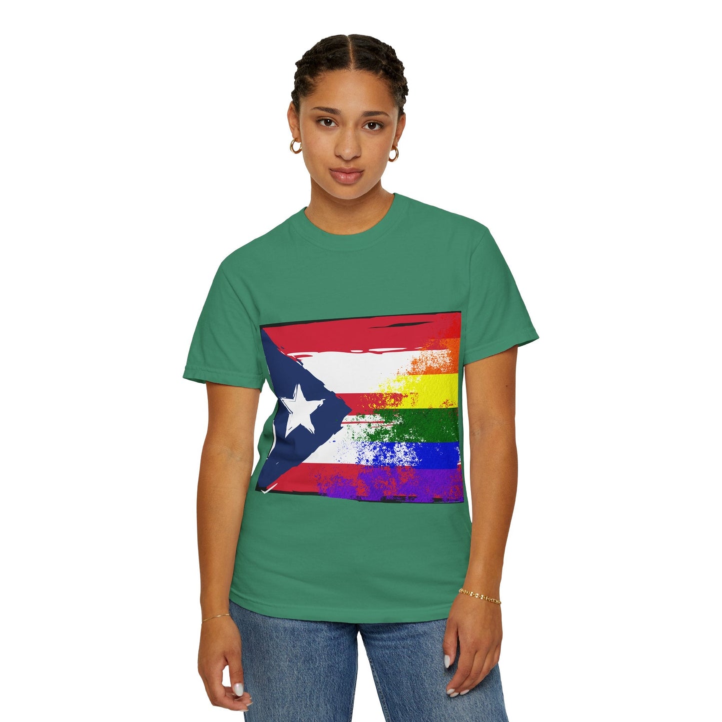 Pride - Themed Unisex Garment - Dyed T-Shirt, Rainbow Puerto Rican Flag Tee, LGBTQ+ Celebration Shirt, Bright & Colorful Pride Attire, [...] - Metamorphosis Creations