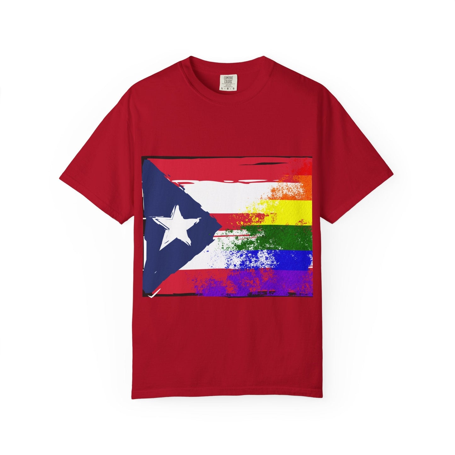 Pride - Themed Unisex Garment - Dyed T-Shirt, Rainbow Puerto Rican Flag Tee, LGBTQ+ Celebration Shirt, Bright & Colorful Pride Attire, [...] - Metamorphosis Creations