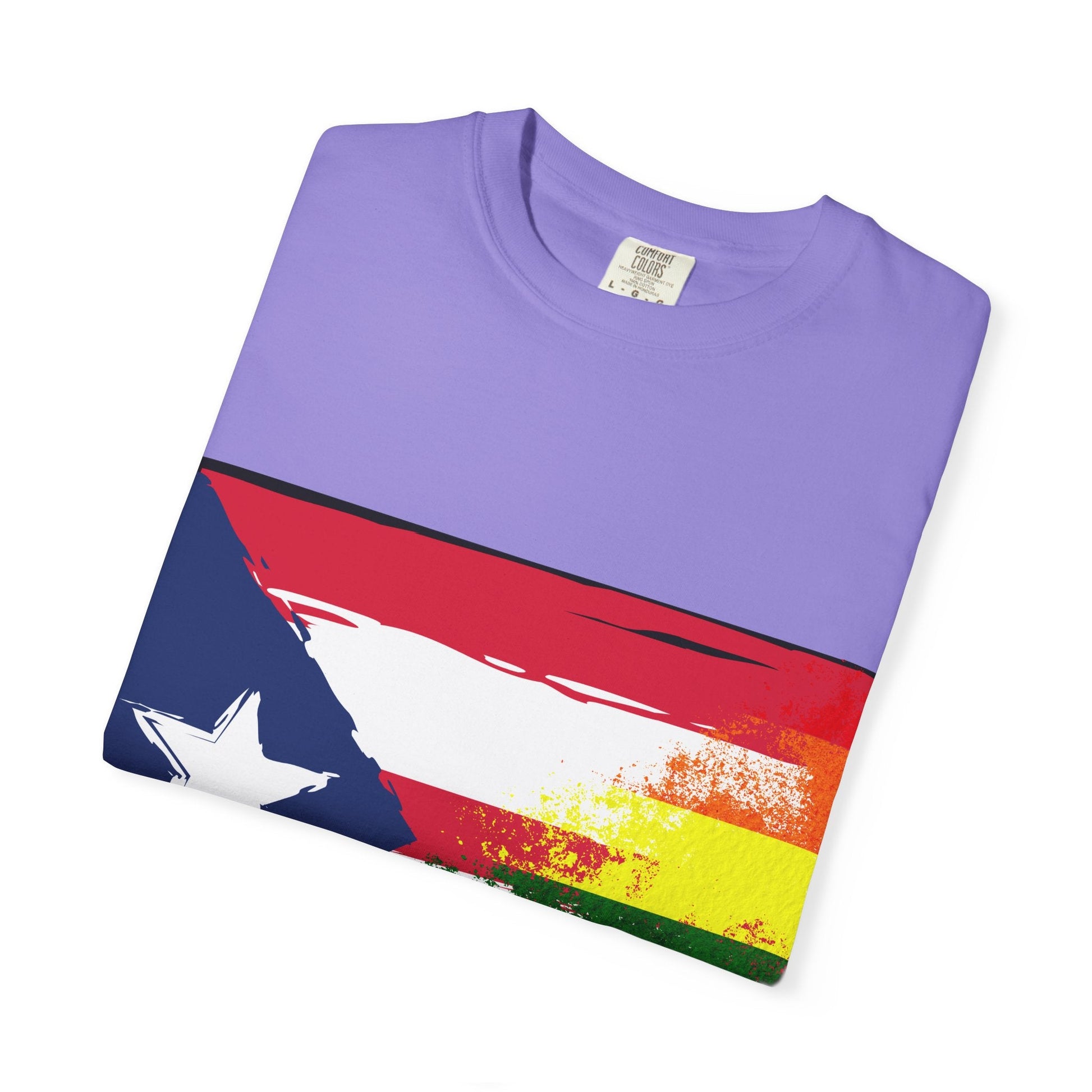 Pride - Themed Unisex Garment - Dyed T-Shirt, Rainbow Puerto Rican Flag Tee, LGBTQ+ Celebration Shirt, Bright & Colorful Pride Attire, [...] - Metamorphosis Creations