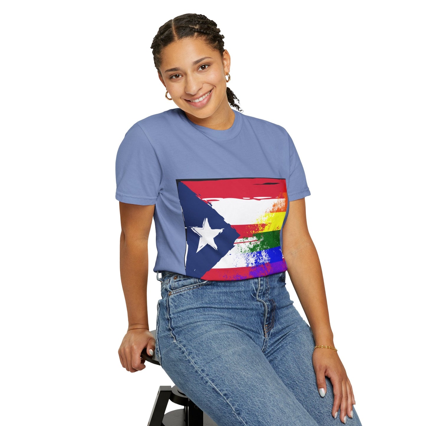 Pride - Themed Unisex Garment - Dyed T-Shirt, Rainbow Puerto Rican Flag Tee, LGBTQ+ Celebration Shirt, Bright & Colorful Pride Attire, [...] - Metamorphosis Creations