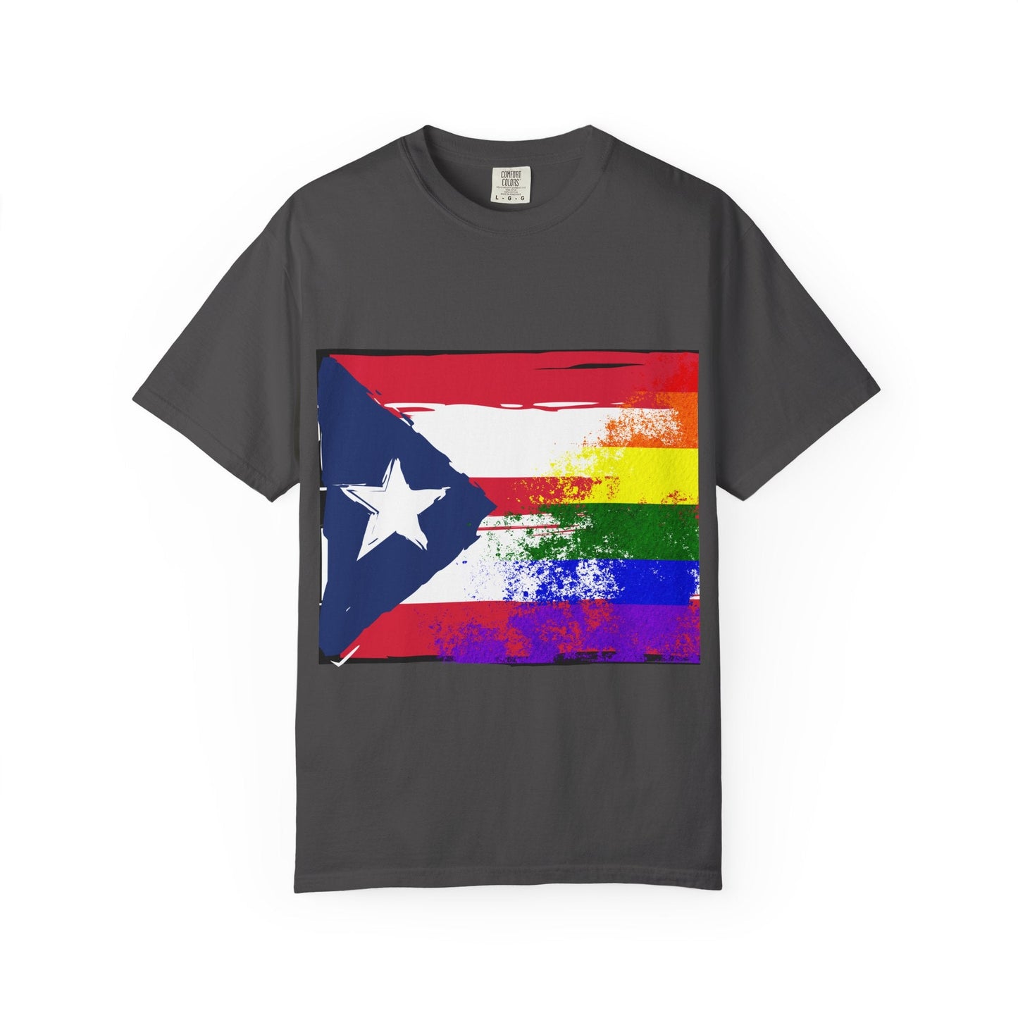 Pride - Themed Unisex Garment - Dyed T-Shirt, Rainbow Puerto Rican Flag Tee, LGBTQ+ Celebration Shirt, Bright & Colorful Pride Attire, [...] - Metamorphosis Creations