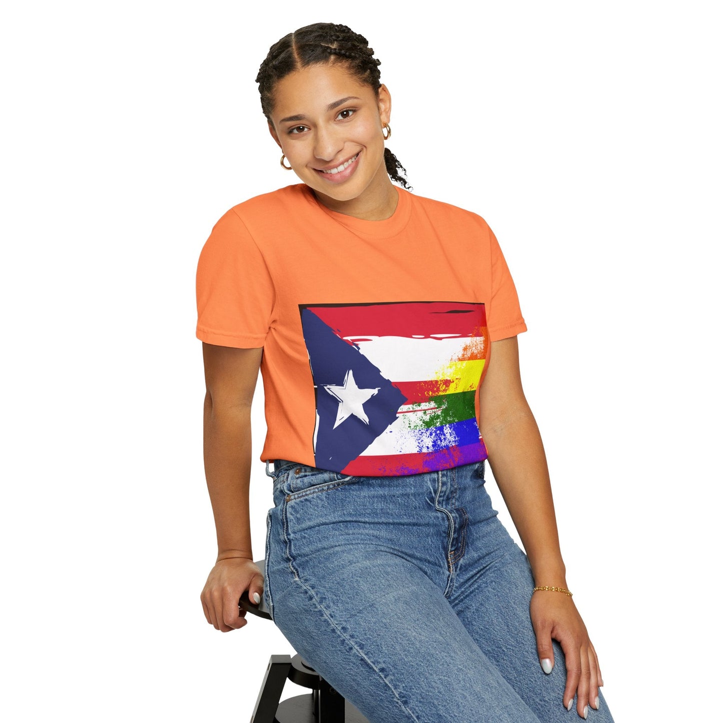 Pride - Themed Unisex Garment - Dyed T-Shirt, Rainbow Puerto Rican Flag Tee, LGBTQ+ Celebration Shirt, Bright & Colorful Pride Attire, [...] - Metamorphosis Creations