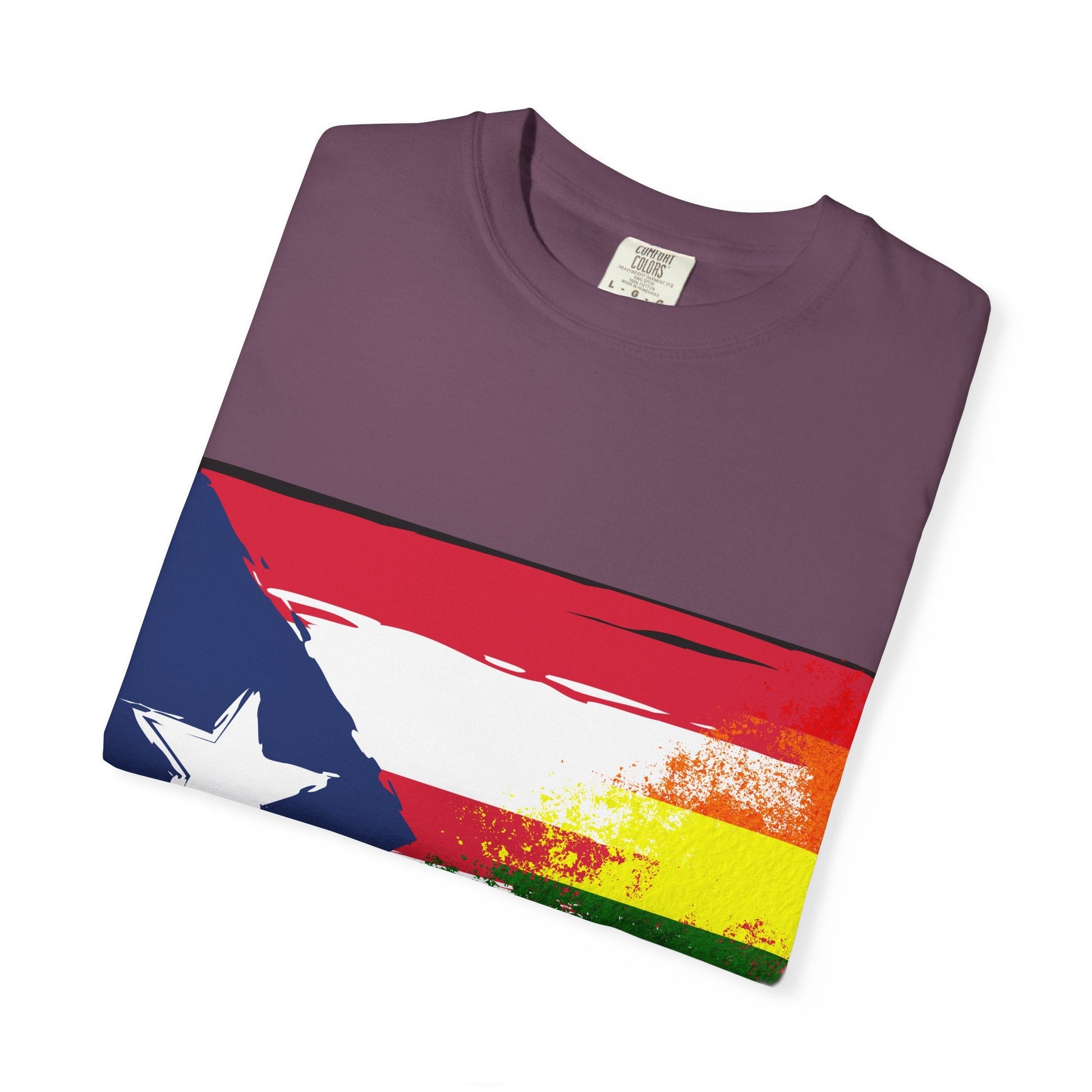 Pride - Themed Unisex Garment - Dyed T-Shirt, Rainbow Puerto Rican Flag Tee, LGBTQ+ Celebration Shirt, Bright & Colorful Pride Attire, [...] - Metamorphosis Creations