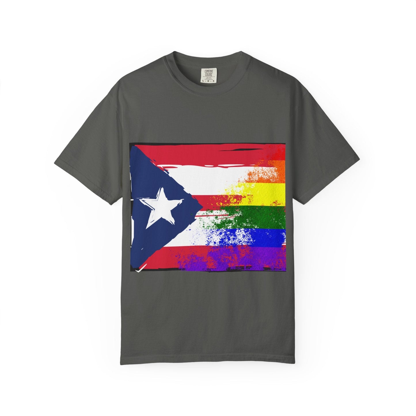 Pride - Themed Unisex Garment - Dyed T-Shirt, Rainbow Puerto Rican Flag Tee, LGBTQ+ Celebration Shirt, Bright & Colorful Pride Attire, [...] - Metamorphosis Creations