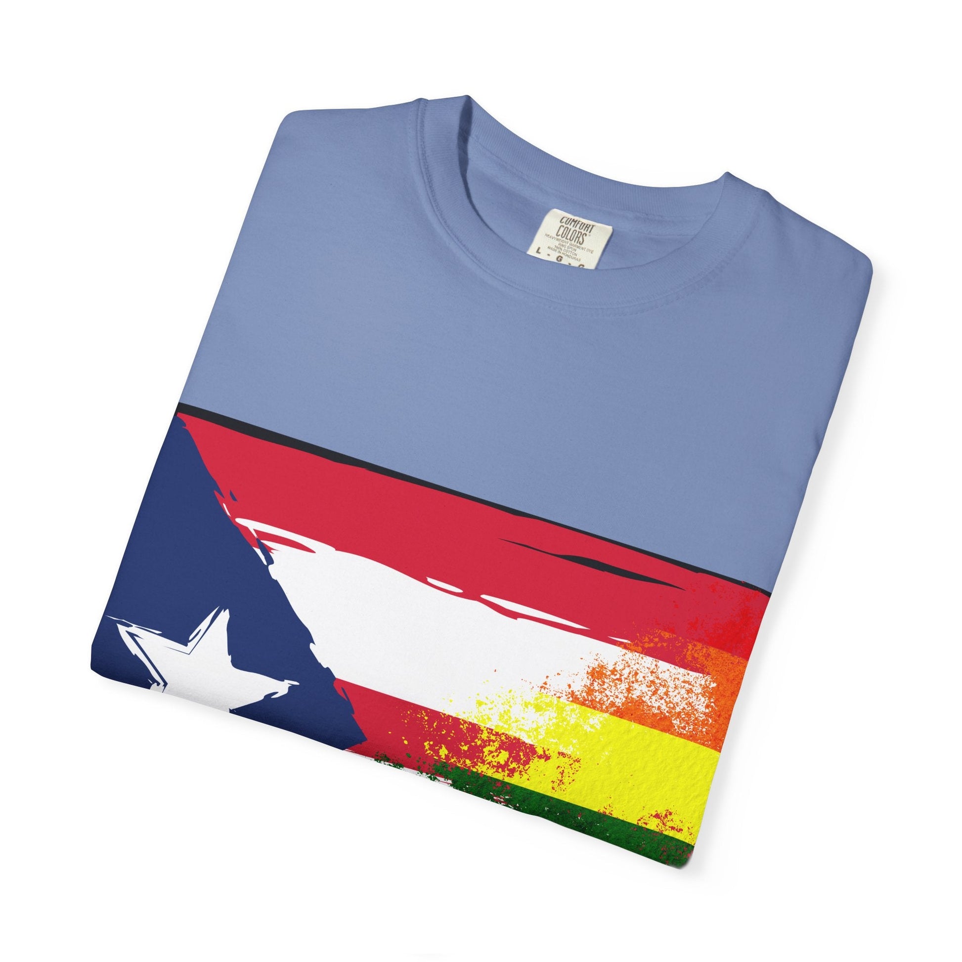 Pride - Themed Unisex Garment - Dyed T-Shirt, Rainbow Puerto Rican Flag Tee, LGBTQ+ Celebration Shirt, Bright & Colorful Pride Attire, [...] - Metamorphosis Creations
