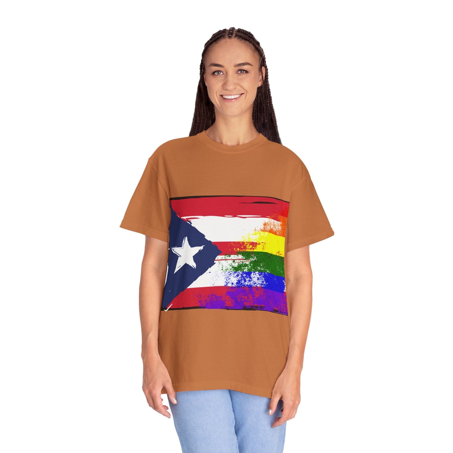 Pride - Themed Unisex Garment - Dyed T-Shirt, Rainbow Puerto Rican Flag Tee, LGBTQ+ Celebration Shirt, Bright & Colorful Pride Attire, [...] - Metamorphosis Creations