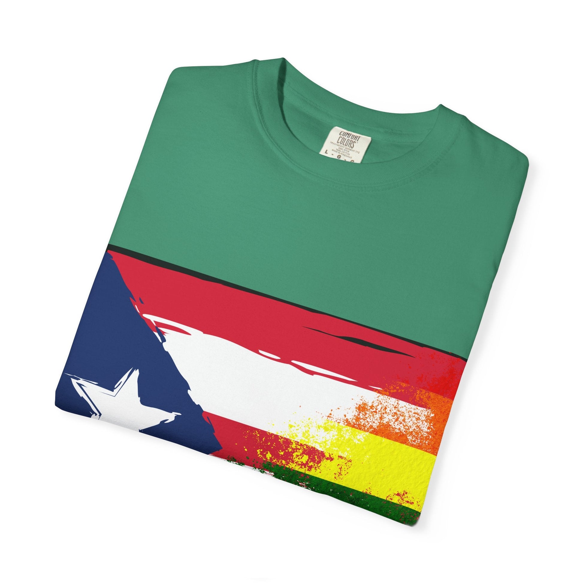 Pride - Themed Unisex Garment - Dyed T-Shirt, Rainbow Puerto Rican Flag Tee, LGBTQ+ Celebration Shirt, Bright & Colorful Pride Attire, [...] - Metamorphosis Creations