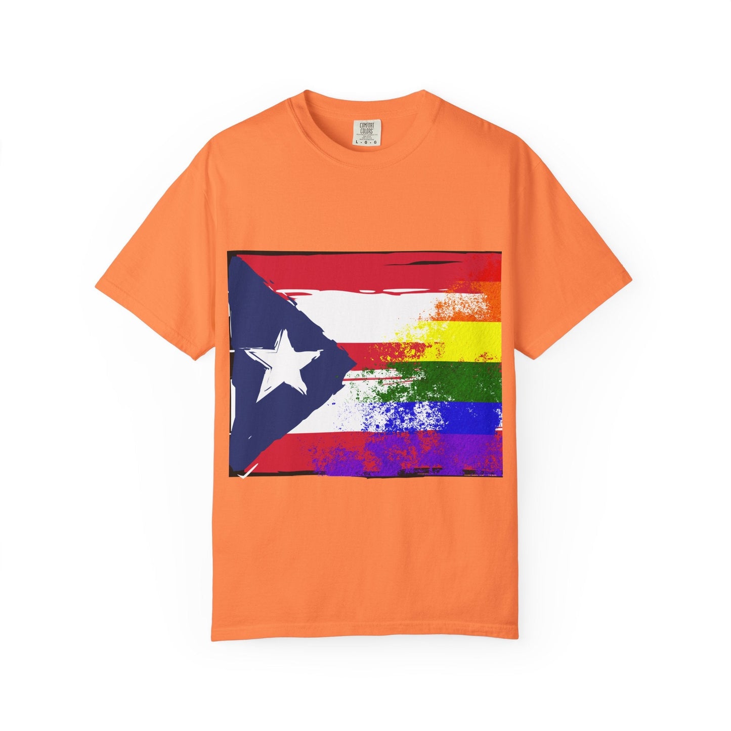 Pride - Themed Unisex Garment - Dyed T-Shirt, Rainbow Puerto Rican Flag Tee, LGBTQ+ Celebration Shirt, Bright & Colorful Pride Attire, [...] - Metamorphosis Creations