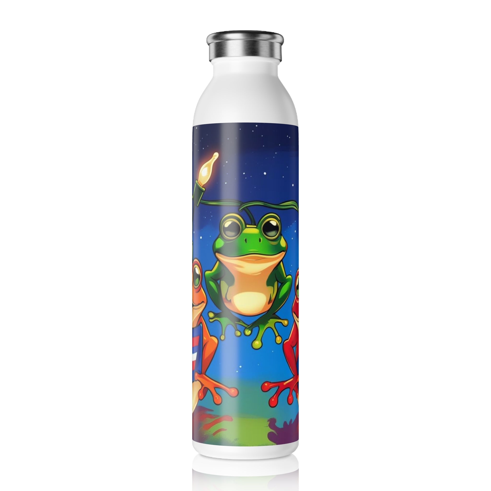 Puerto Rican Christmas Frog - Themed Slim Water Bottle, Fun Hydration for Kids, Summer Adventures, Birthday Gift, Eco - Friendly Drinkware - Metamorphosis Creations