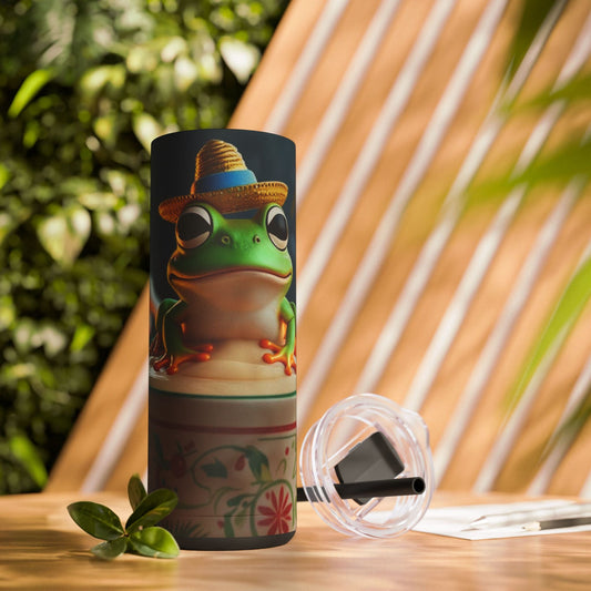 Puerto Rican Christmas Funky Frog Themed Tumbler | 20oz Skinny Drinkware for Nature Lovers, Gift for Kids, Summer Vibes, Eco - Friendly, Party Favor - Metamorphosis Creations