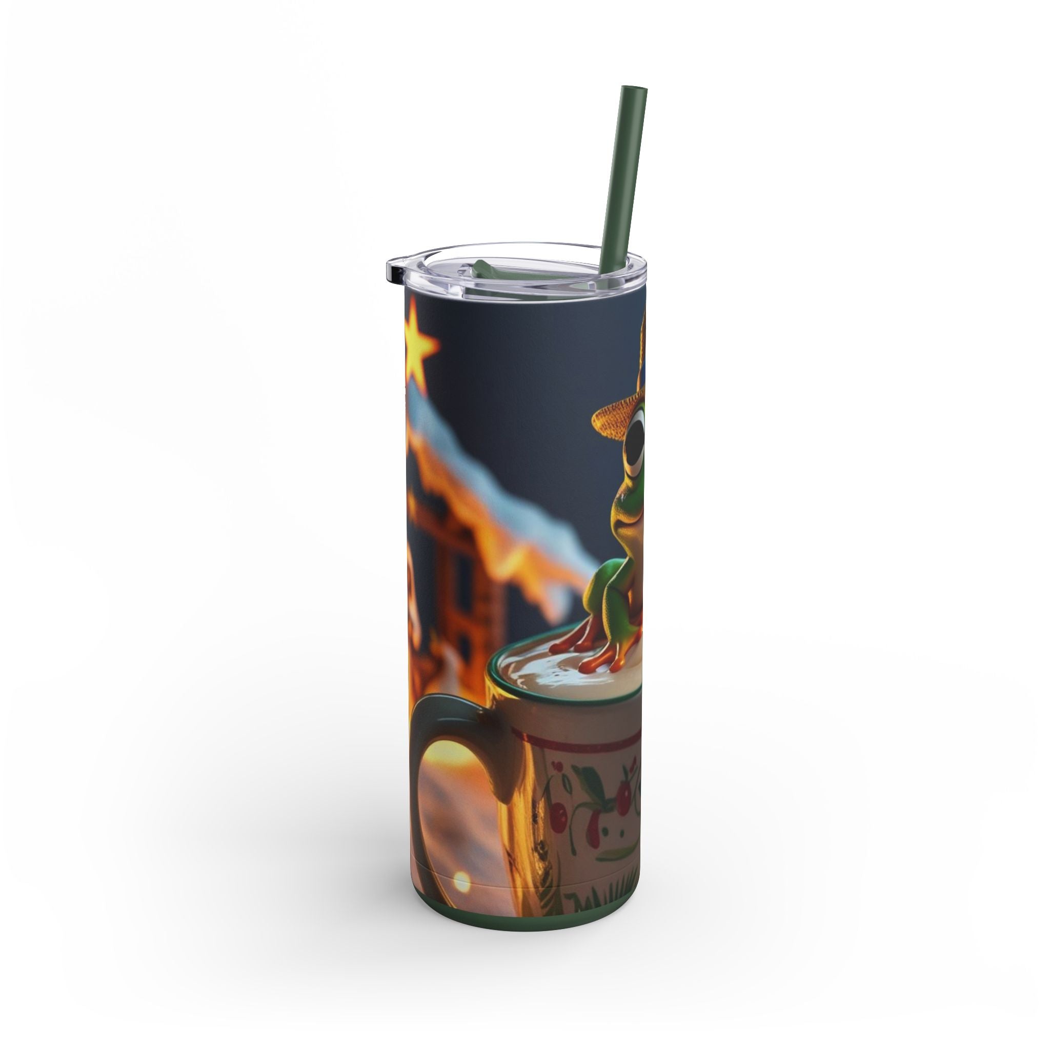Puerto Rican Christmas Funky Frog Themed Tumbler | 20oz Skinny Drinkware for Nature Lovers, Gift for Kids, Summer Vibes, Eco - Friendly, Party Favor - Metamorphosis Creations