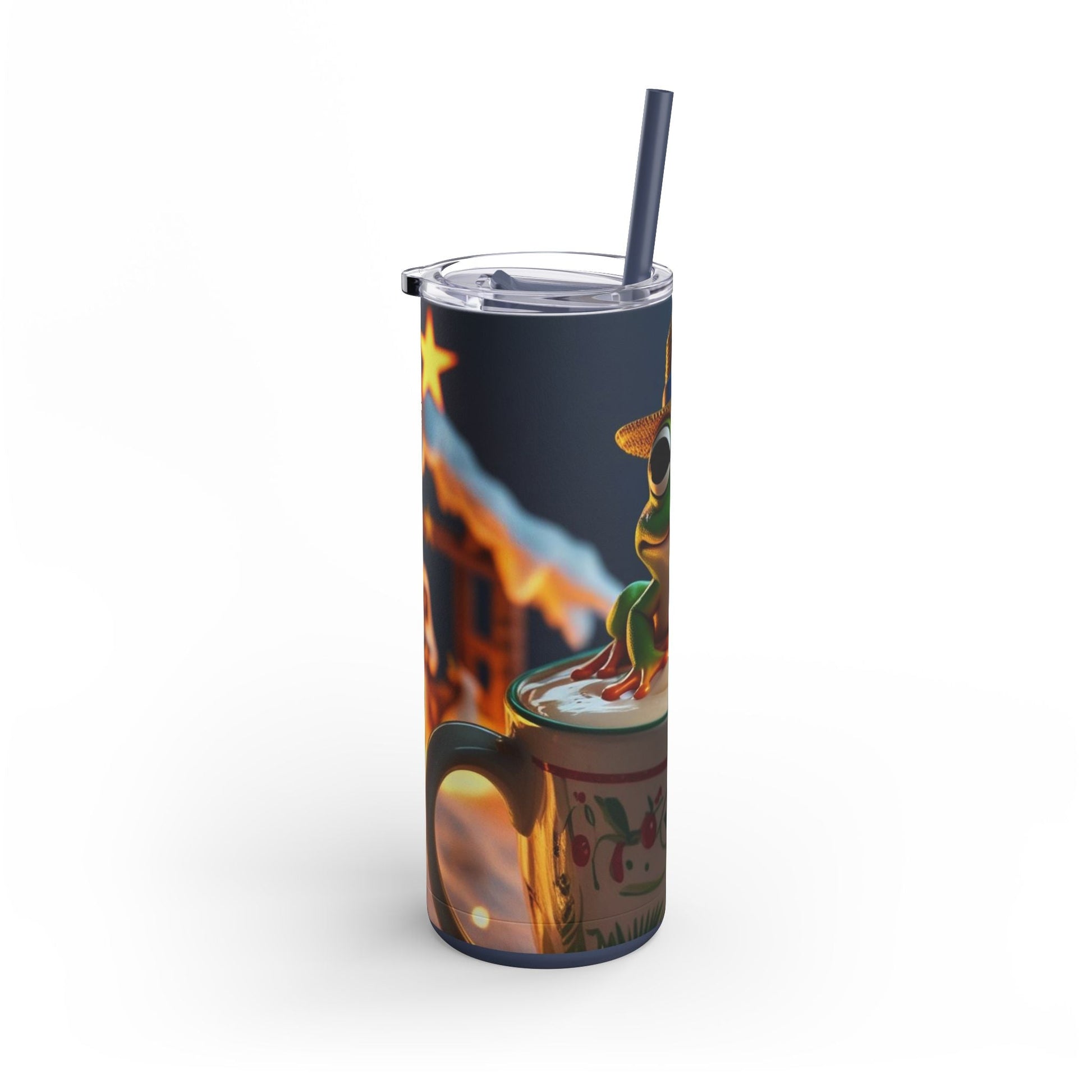Puerto Rican Christmas Funky Frog Themed Tumbler | 20oz Skinny Drinkware for Nature Lovers, Gift for Kids, Summer Vibes, Eco - Friendly, Party Favor - Metamorphosis Creations