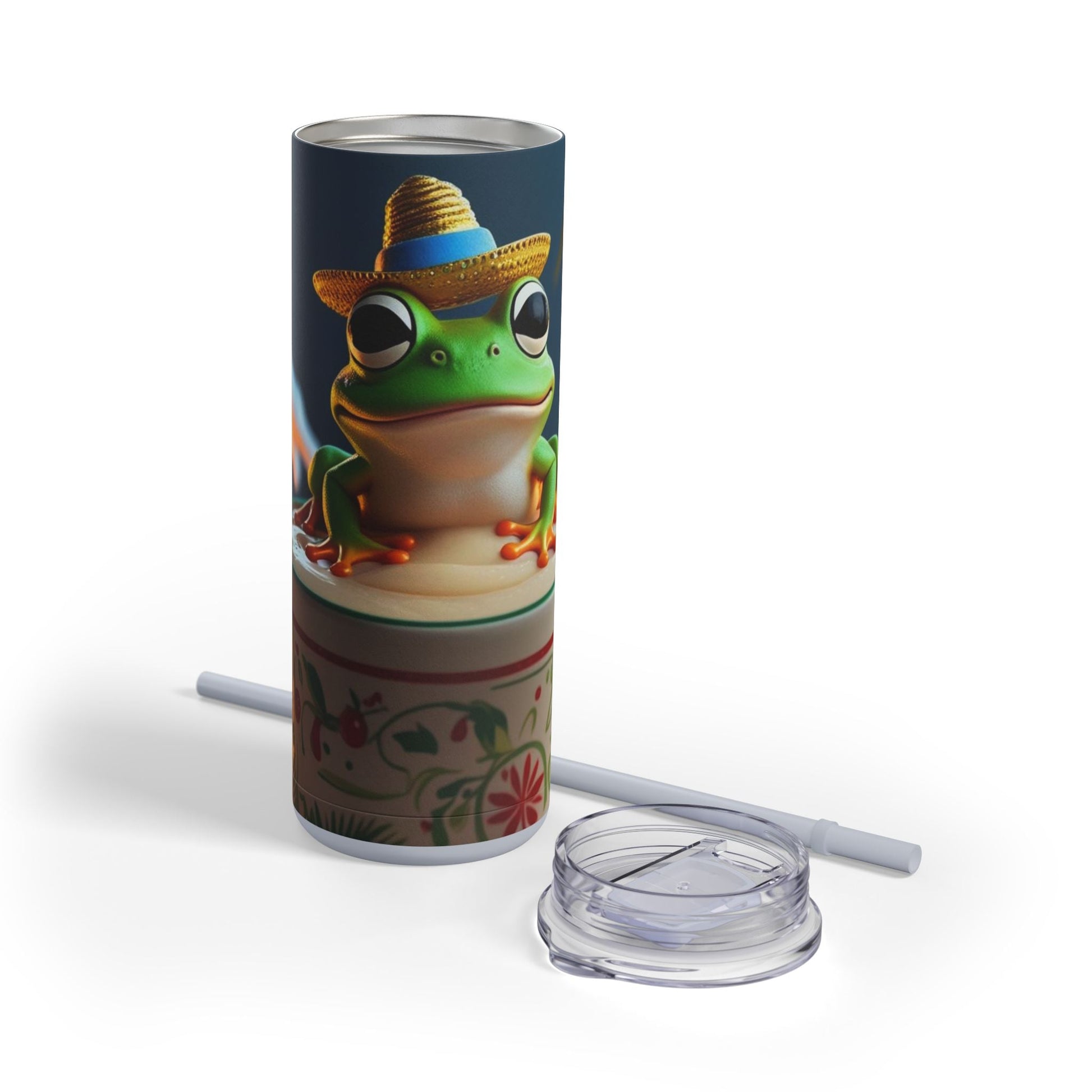 Puerto Rican Christmas Funky Frog Themed Tumbler | 20oz Skinny Drinkware for Nature Lovers, Gift for Kids, Summer Vibes, Eco - Friendly, Party Favor - Metamorphosis Creations
