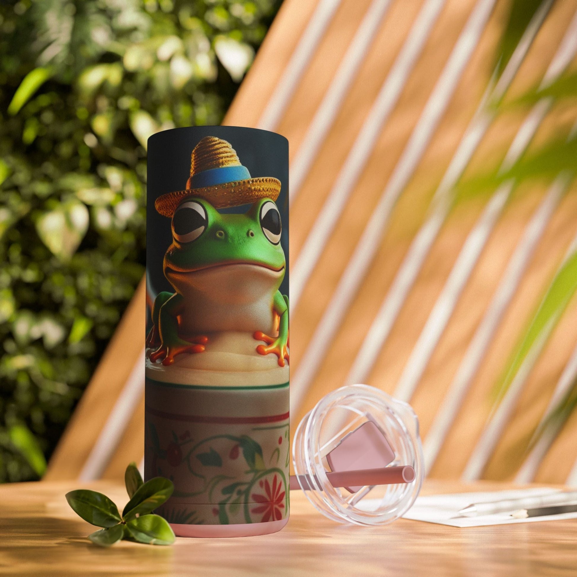 Puerto Rican Christmas Funky Frog Themed Tumbler | 20oz Skinny Drinkware for Nature Lovers, Gift for Kids, Summer Vibes, Eco - Friendly, Party Favor - Metamorphosis Creations