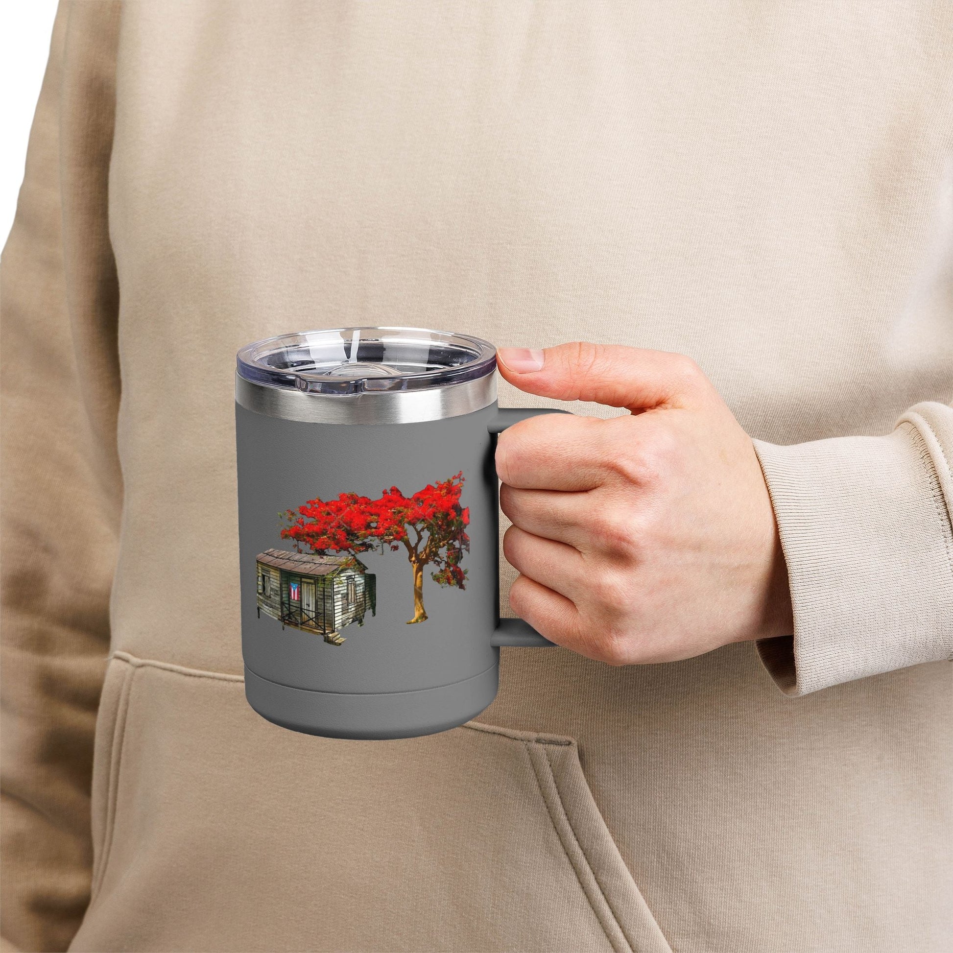 Puerto Rican Christmas Vibrant Floral Coffee Mug Tumbler, 15oz - Perfect for Cozy Mornings, Gifts for Garden Lovers, Unique Drinkware for Home - Metamorphosis Creations