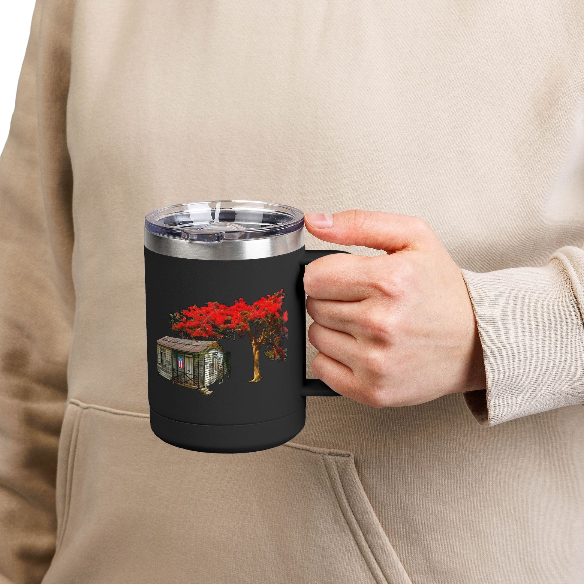 Puerto Rican Christmas Vibrant Floral Coffee Mug Tumbler, 15oz - Perfect for Cozy Mornings, Gifts for Garden Lovers, Unique Drinkware for Home - Metamorphosis Creations