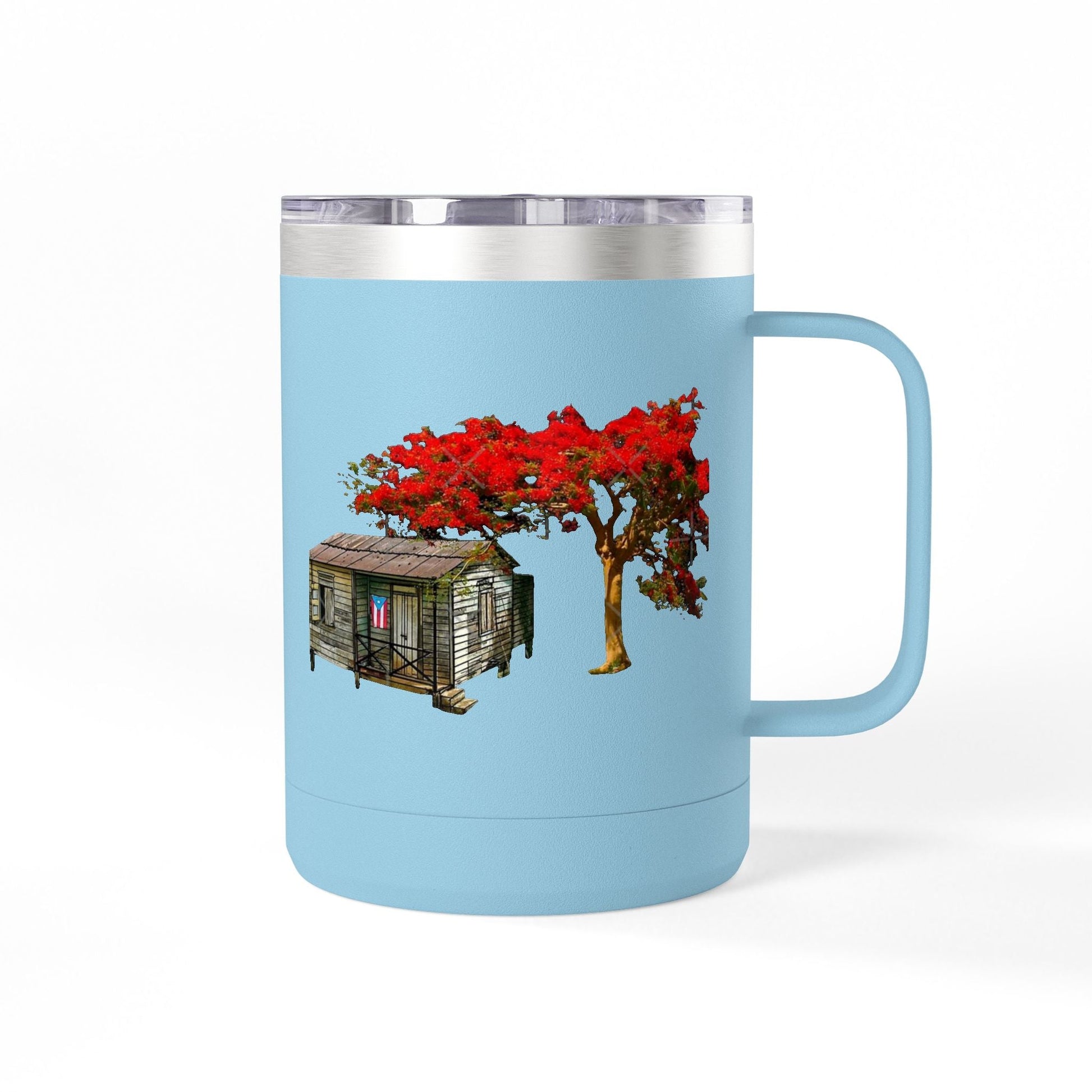 Puerto Rican Christmas Vibrant Floral Coffee Mug Tumbler, 15oz - Perfect for Cozy Mornings, Gifts for Garden Lovers, Unique Drinkware for Home - Metamorphosis Creations