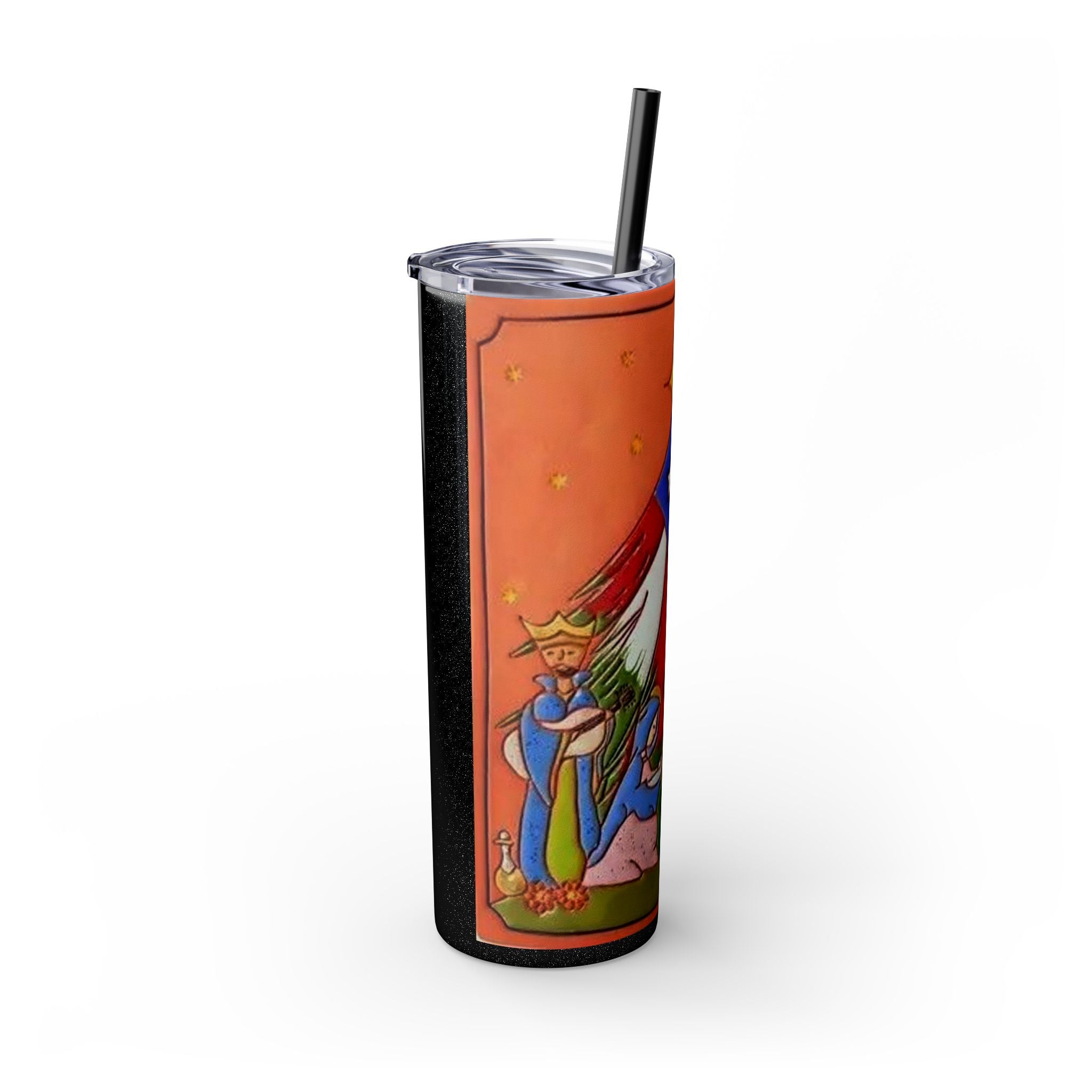 Puerto Rican Christmas Vibrant Nativity Skinny Tumbler, 20oz – Colorful Christmas Travel Mug, Holiday Gift, Personalized Drinkware, Festive Straw Cup - Metamorphosis Creations