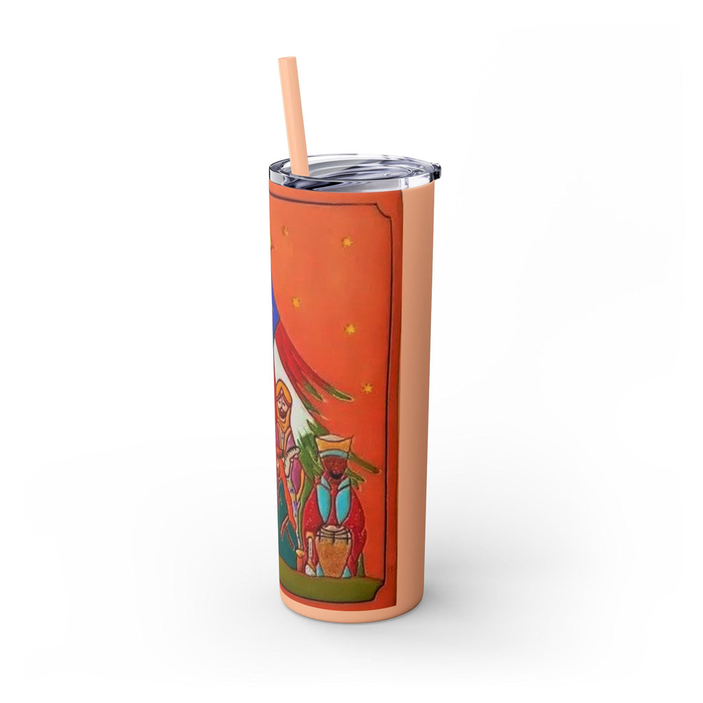Puerto Rican Christmas Vibrant Nativity Skinny Tumbler, 20oz – Colorful Christmas Travel Mug, Holiday Gift, Personalized Drinkware, Festive Straw Cup - Metamorphosis Creations