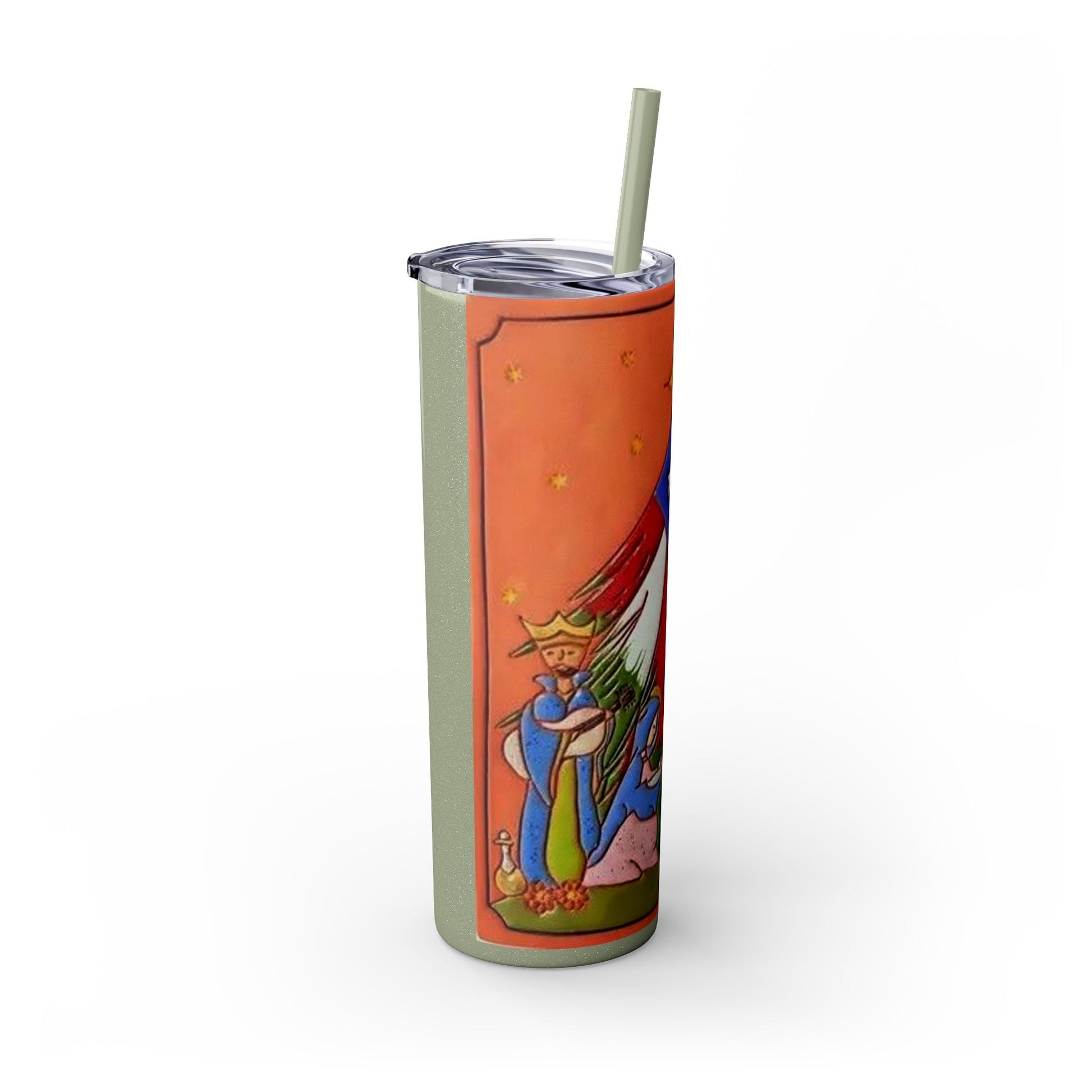 Puerto Rican Christmas Vibrant Nativity Skinny Tumbler, 20oz – Colorful Christmas Travel Mug, Holiday Gift, Personalized Drinkware, Festive Straw Cup - Metamorphosis Creations