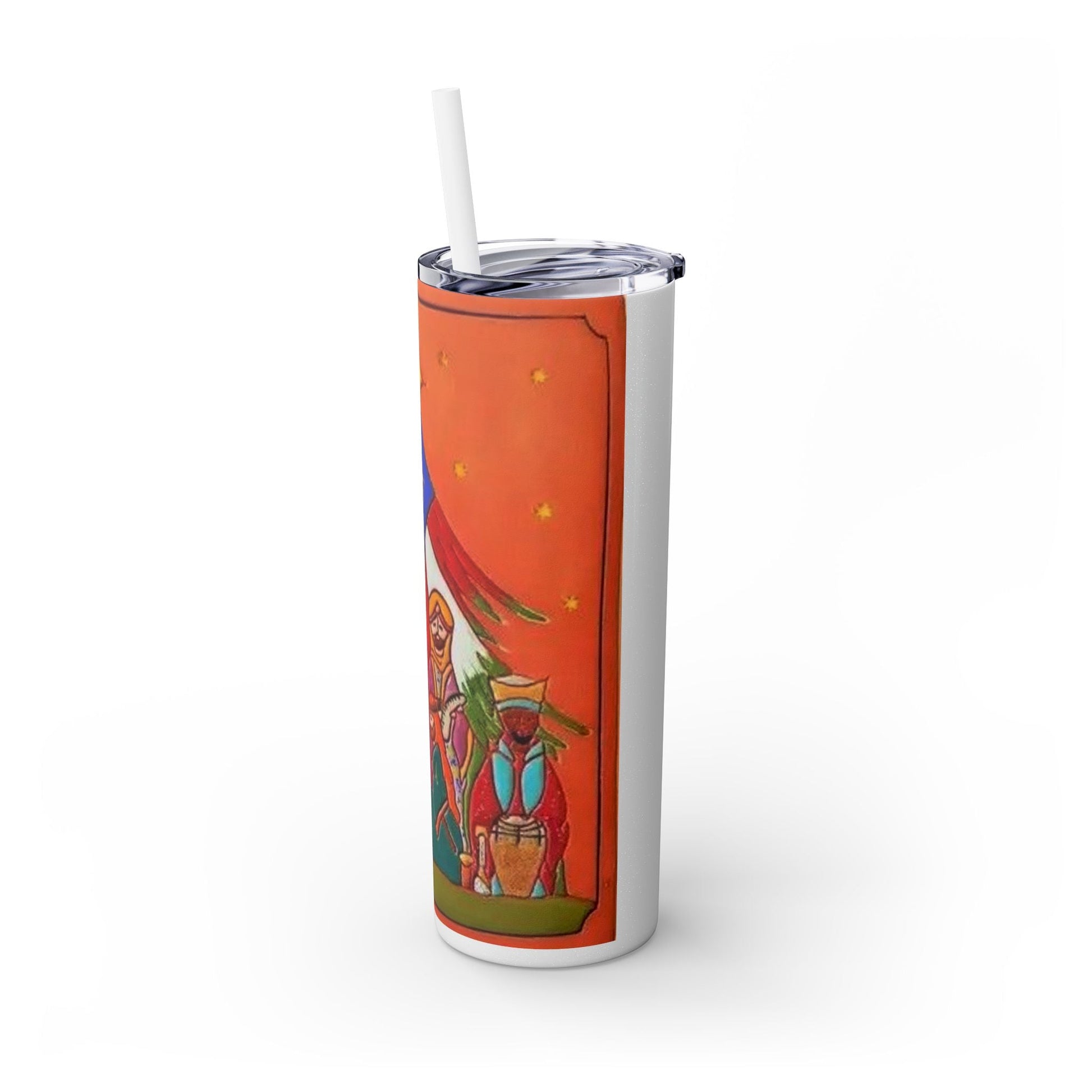 Puerto Rican Christmas Vibrant Nativity Skinny Tumbler, 20oz – Colorful Christmas Travel Mug, Holiday Gift, Personalized Drinkware, Festive Straw Cup - Metamorphosis Creations