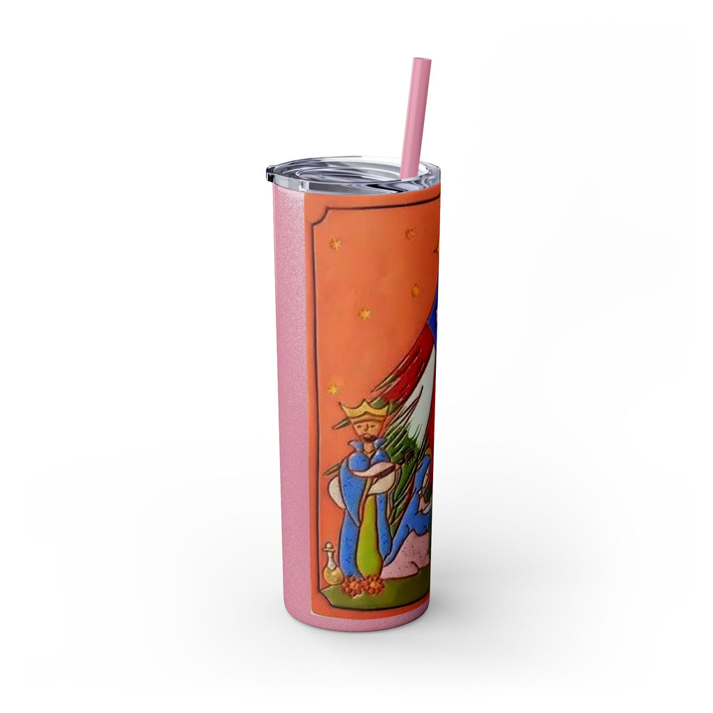 Puerto Rican Christmas Vibrant Nativity Skinny Tumbler, 20oz – Colorful Christmas Travel Mug, Holiday Gift, Personalized Drinkware, Festive Straw Cup - Metamorphosis Creations