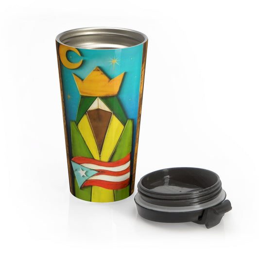 Puerto Rican Christmas Vibrant Stainless Steel Travel Mug for Tea & Coffee Lovers, Colorful King Design, Ideal Gift for Holidays & Celebrations - Metamorphosis Creations