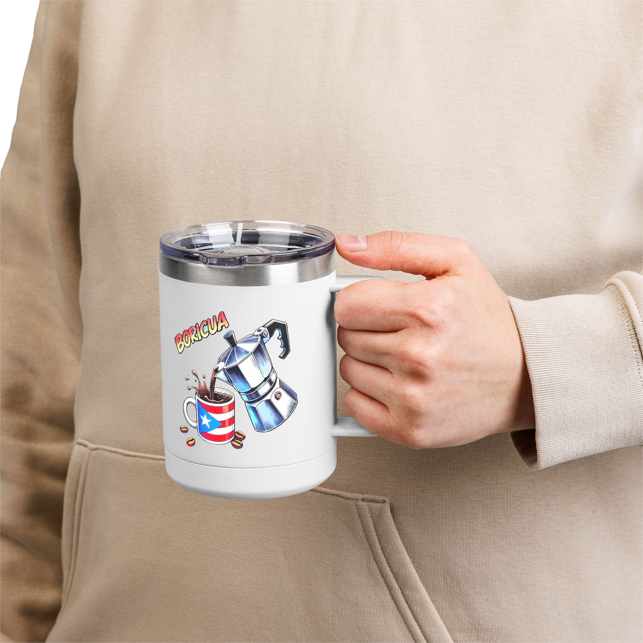 Puerto Rican Coffee Mug Tumbler, 15oz | Great Gift for Coffee Lovers, Unique Kitchen Decor, Perfect for Birthdays & Holidays - Metamorphosis Creations
