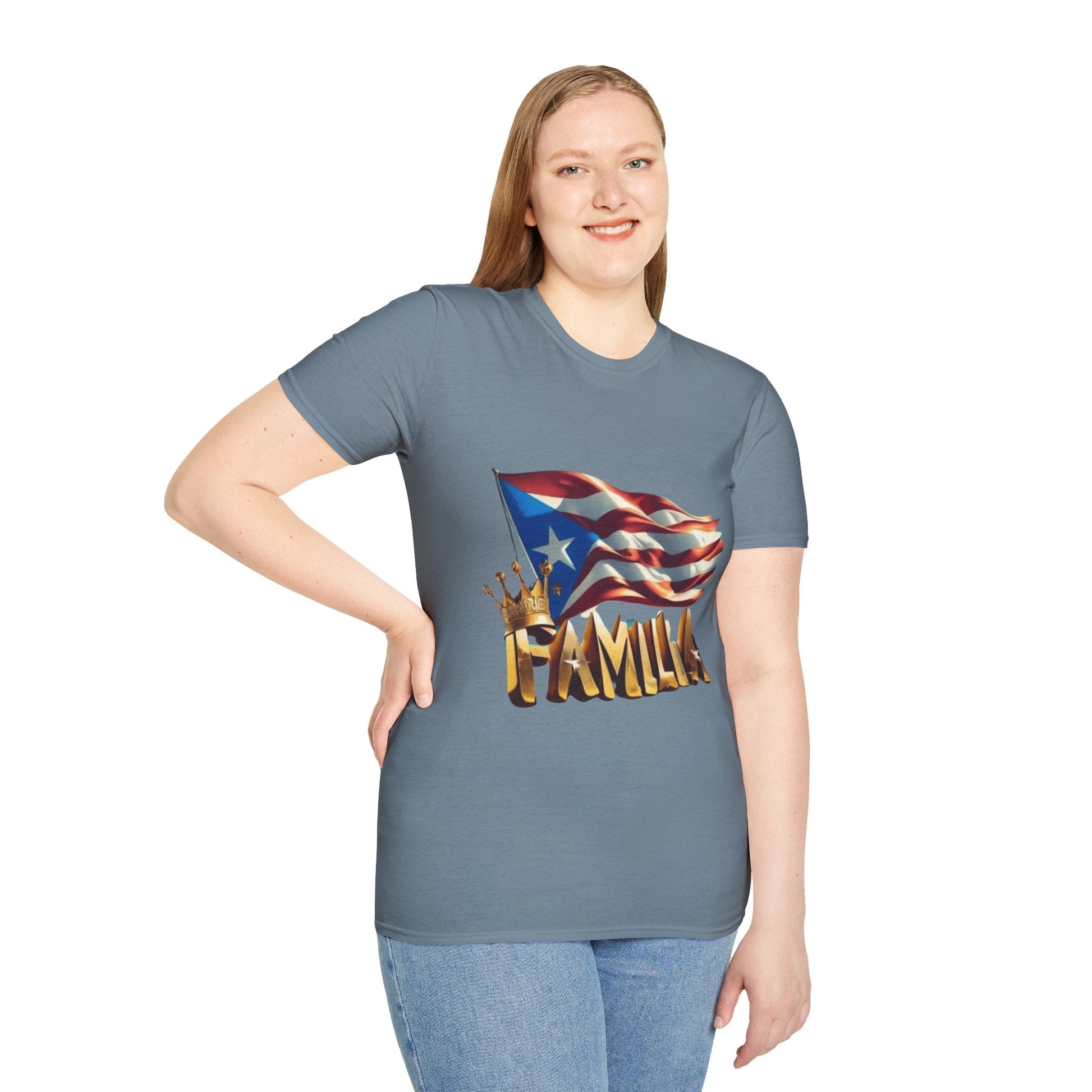 Puerto Rican Familia T-Shirt, Unisex Softstyle Tee, Patriotic Shirt, Family Unity Gift, Summer Celebration Apparel - Metamorphosis Creations
