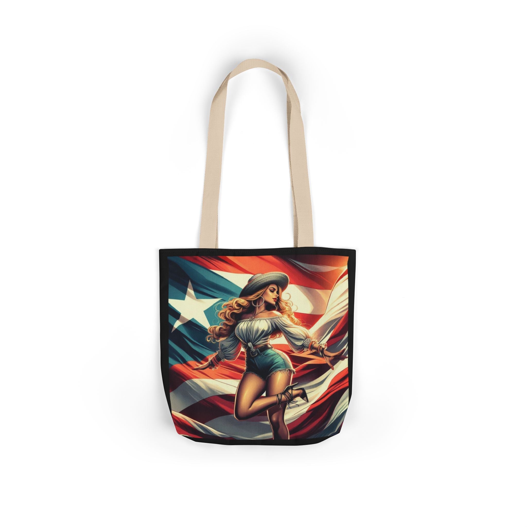 Puerto Rican Flag Handbag Canvas Tote Bag, 5 - Color Straps - Metamorphosis Creations