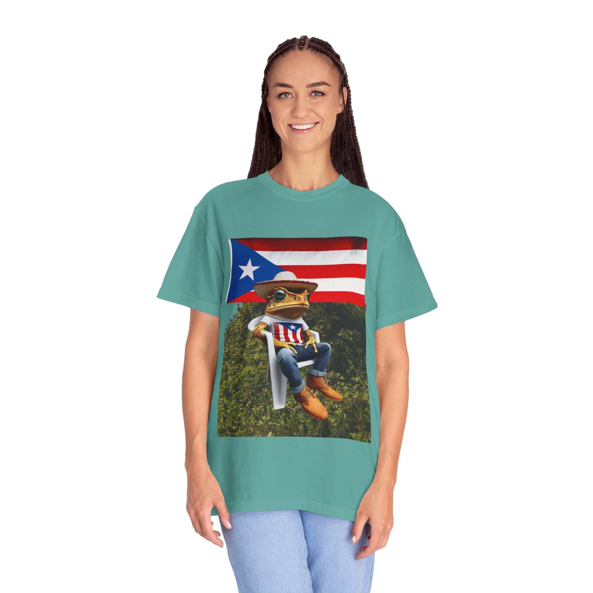 Puerto Rican Flag Shirt CoquÃ­ Frog T-Shirt Boricua Unisex Tee, Taino Puerto Rico Gift, Garment Dyed Vintage Look Graphic Shirt - Metamorphosis Creations
