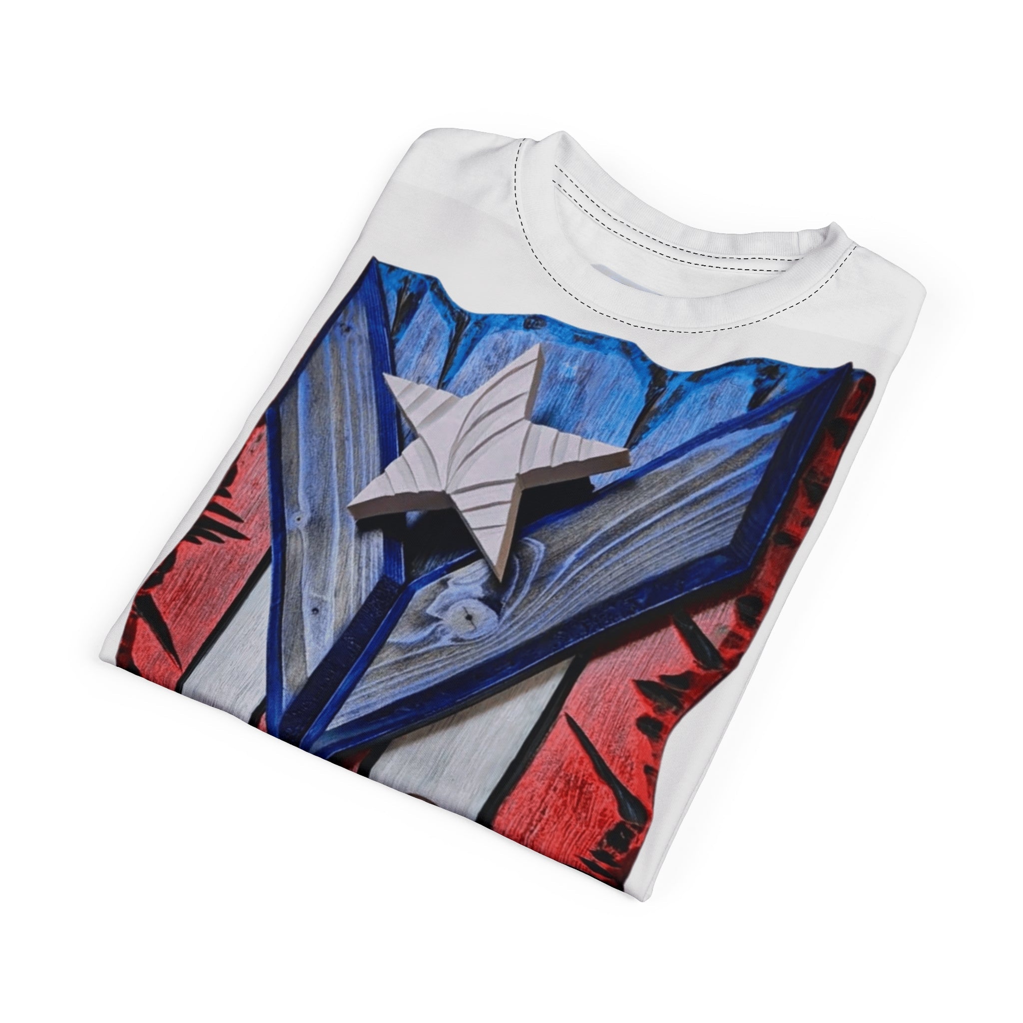 Puerto Rican Pride Unisex Cut & Sew Tee, AOP Boricua Flag Shirt, Vibrant Graphic Tee, Cultural Apparel, Boriken tee - Metamorphosis Creations