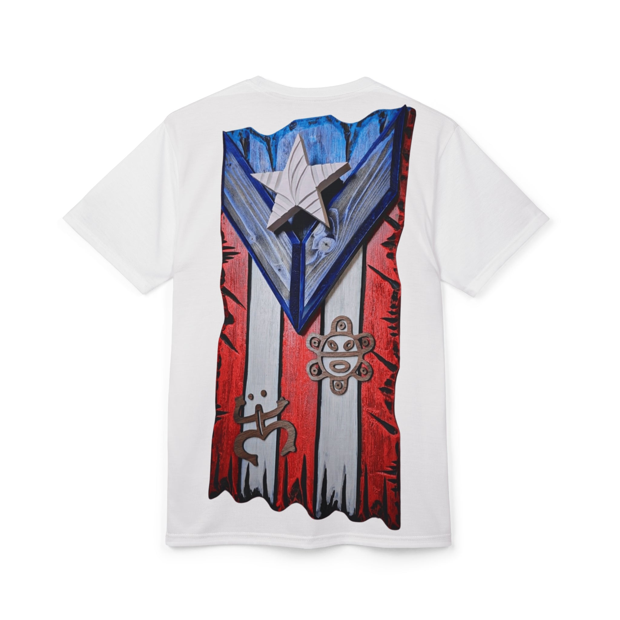 Puerto Rican Pride Unisex Cut & Sew Tee, AOP Boricua Flag Shirt, Vibrant Graphic Tee, Cultural Apparel, Boriken tee - Metamorphosis Creations