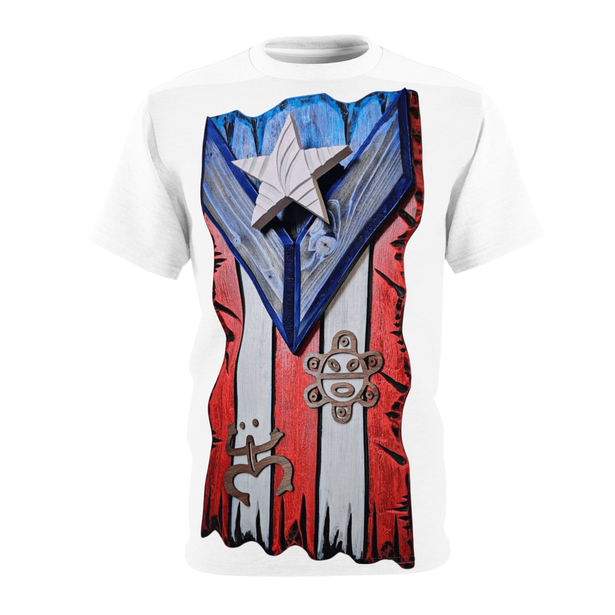 Puerto Rican Pride Unisex Cut & Sew Tee, AOP Boricua Flag Shirt, Vibrant Graphic Tee, Cultural Apparel, Boriken tee - Metamorphosis Creations
