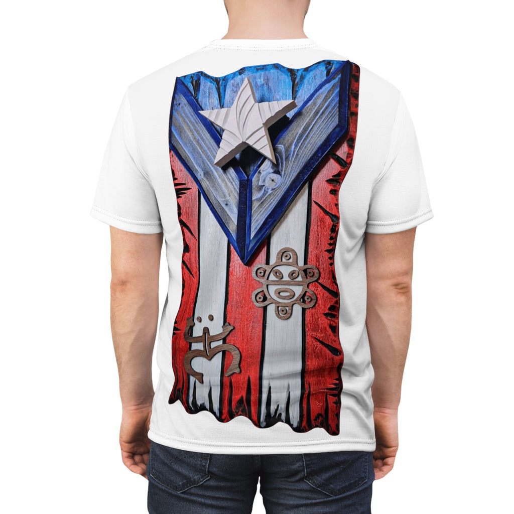 Puerto Rican Pride Unisex Cut & Sew Tee, AOP Boricua Flag Shirt, Vibrant Graphic Tee, Cultural Apparel, Boriken tee - Metamorphosis Creations