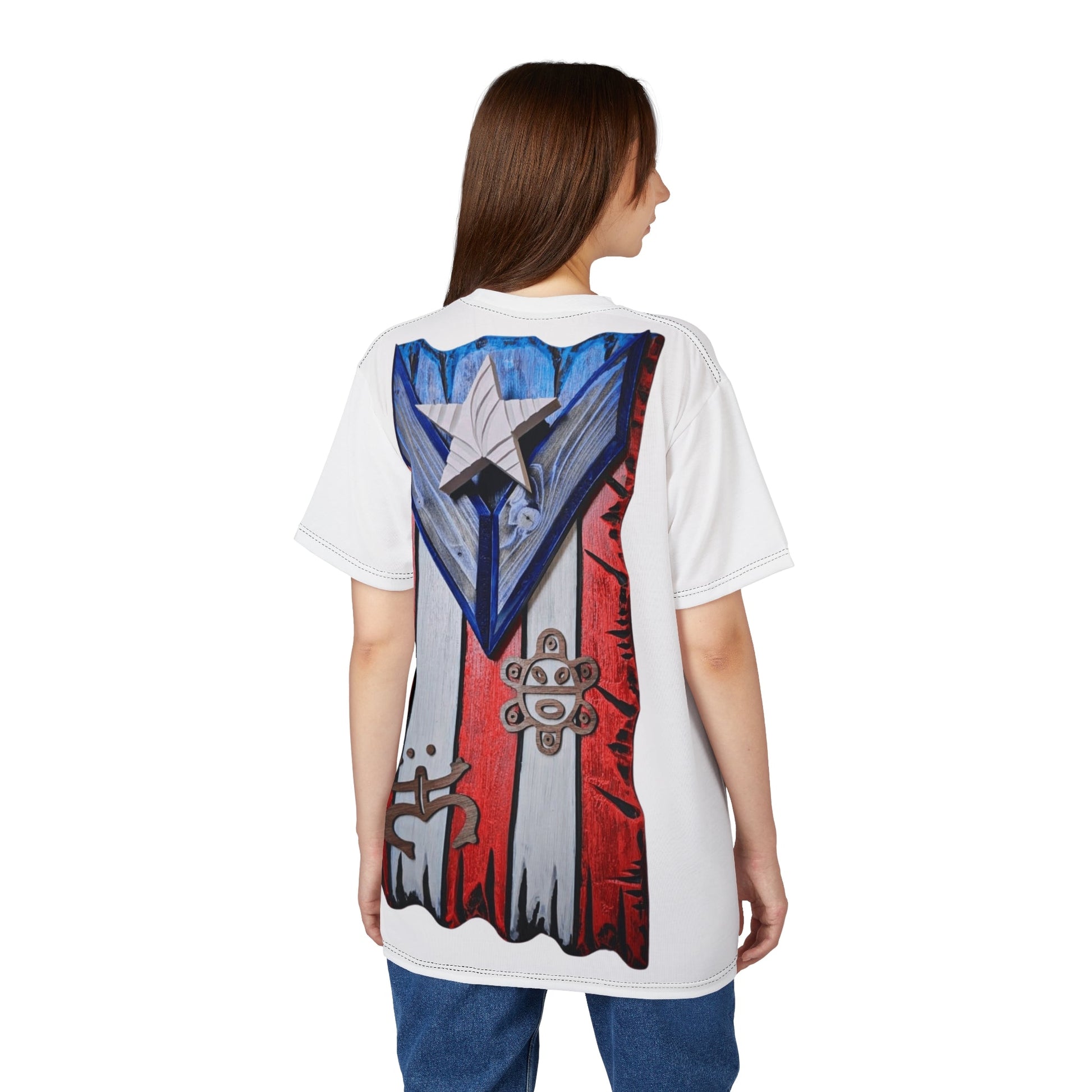 Puerto Rican Pride Unisex Cut & Sew Tee, AOP Boricua Flag Shirt, Vibrant Graphic Tee, Cultural Apparel, Boriken tee - Metamorphosis Creations