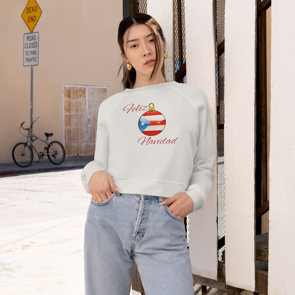 Puerto Rican Tradition Festive Cropped Fleece Pullover with Puerto Rican Flag Ornament Design, Cozy Holiday Sweater, Casual Winter Top, Christmas Gift, [...] - Metamorphosis Creations