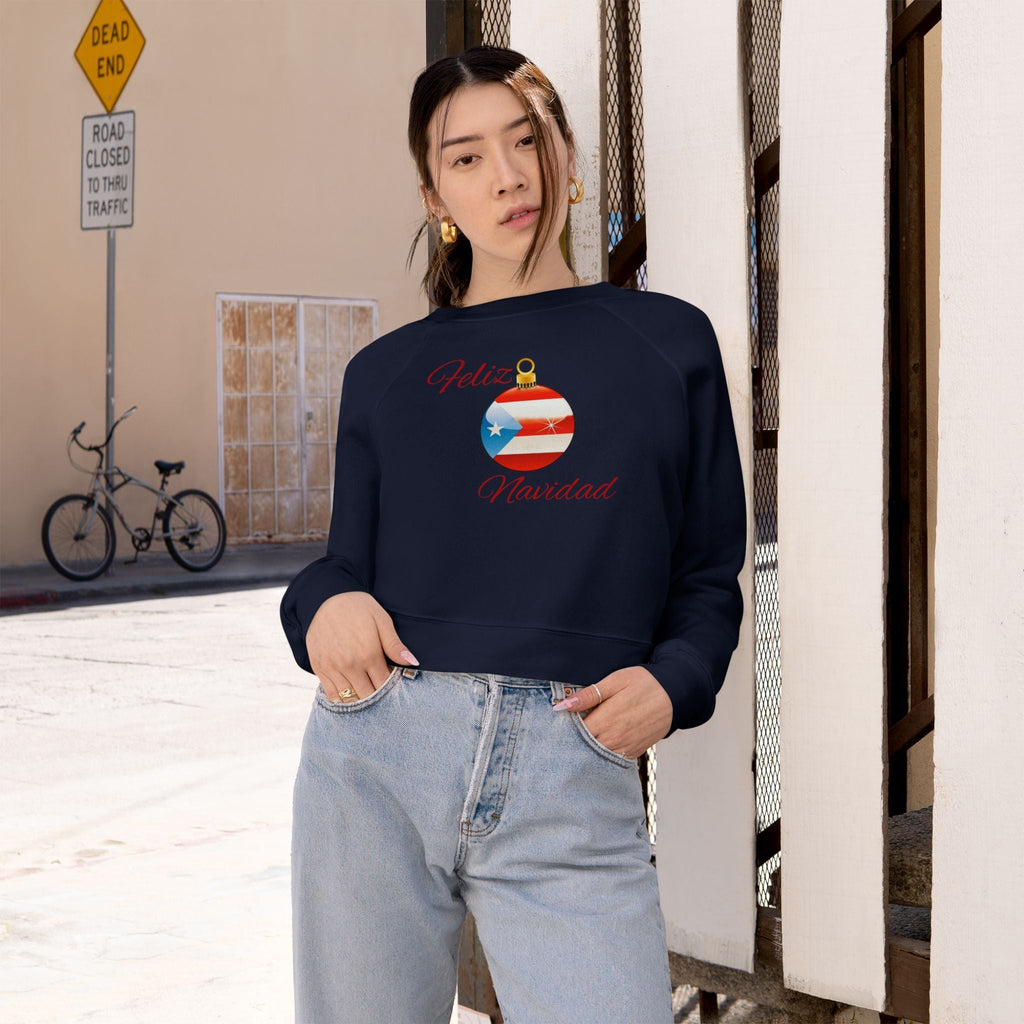 Puerto Rican Tradition Festive Cropped Fleece Pullover with Puerto Rican Flag Ornament Design, Cozy Holiday Sweater, Casual Winter Top, Christmas Gift, [...] - Metamorphosis Creations