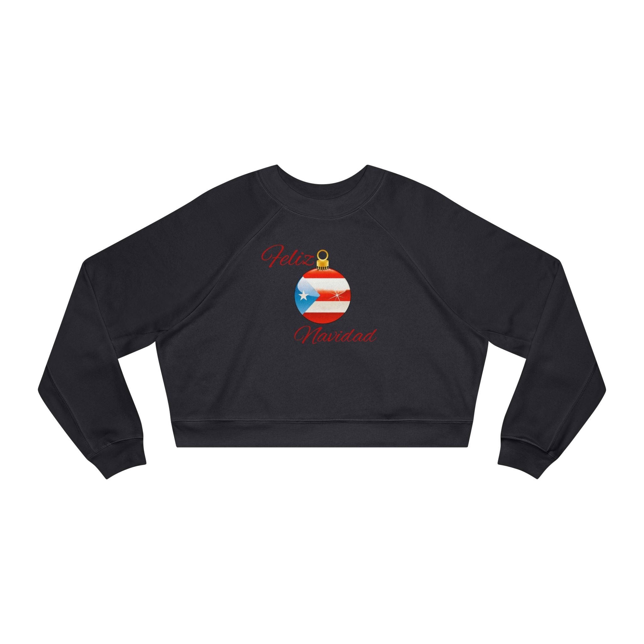 Puerto Rican Tradition Festive Cropped Fleece Pullover with Puerto Rican Flag Ornament Design, Cozy Holiday Sweater, Casual Winter Top, Christmas Gift, [...] - Metamorphosis Creations
