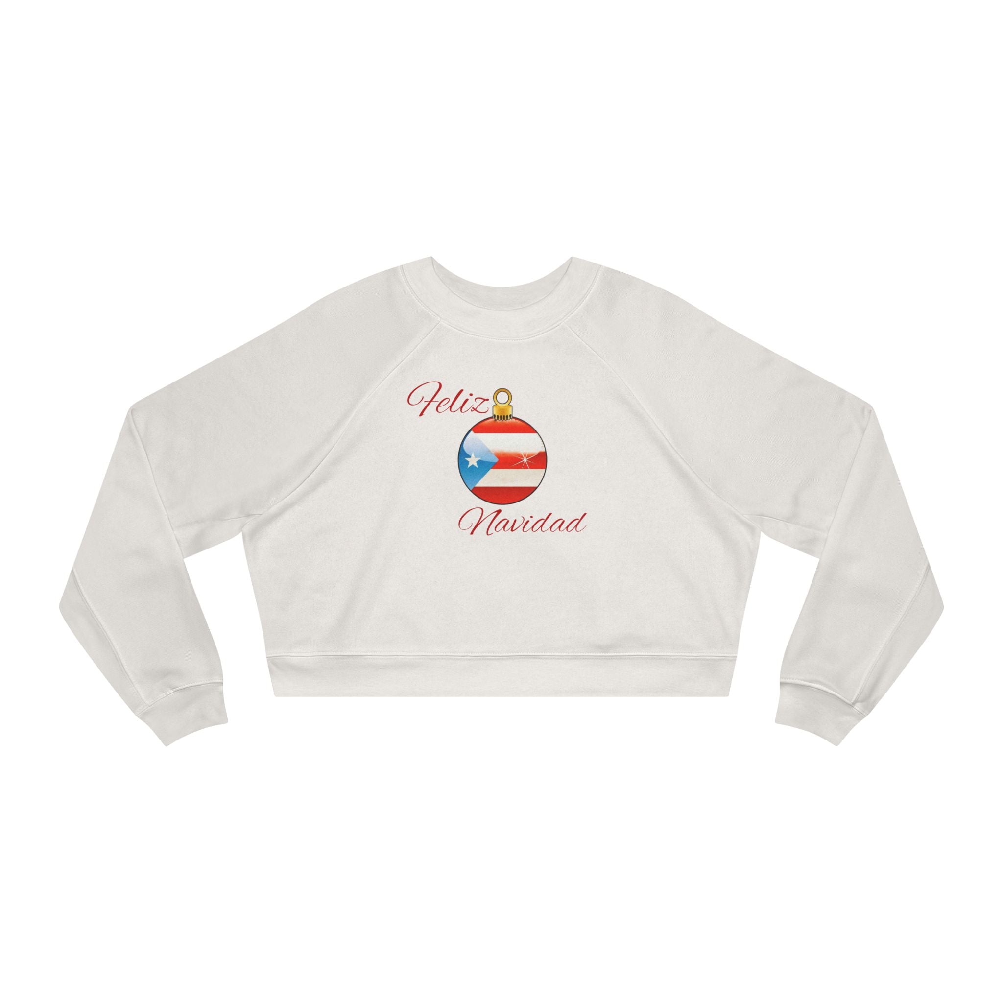 Puerto Rican Tradition Festive Cropped Fleece Pullover with Puerto Rican Flag Ornament Design, Cozy Holiday Sweater, Casual Winter Top, Christmas Gift, [...] - Metamorphosis Creations