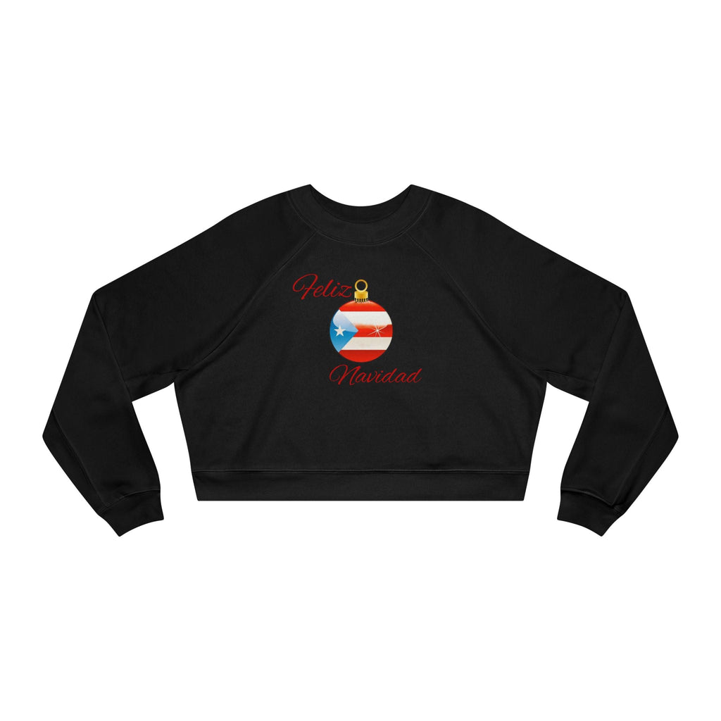 Puerto Rican Tradition Festive Cropped Fleece Pullover with Puerto Rican Flag Ornament Design, Cozy Holiday Sweater, Casual Winter Top, Christmas Gift, [...] - Metamorphosis Creations
