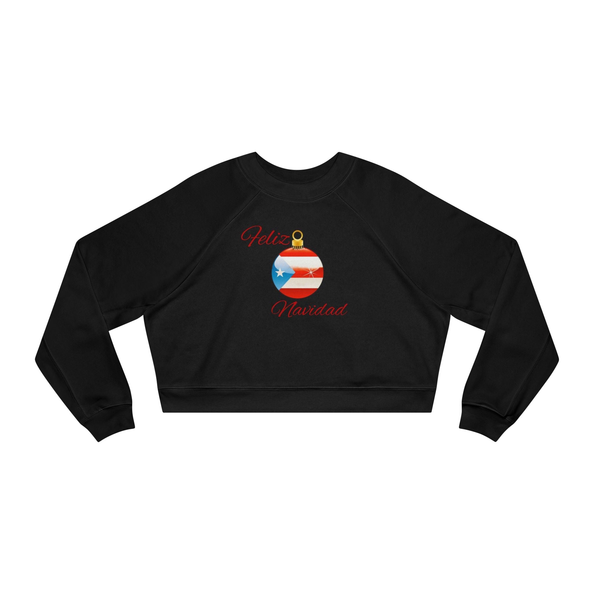 Puerto Rican Tradition Festive Cropped Fleece Pullover with Puerto Rican Flag Ornament Design, Cozy Holiday Sweater, Casual Winter Top, Christmas Gift, [...] - Metamorphosis Creations