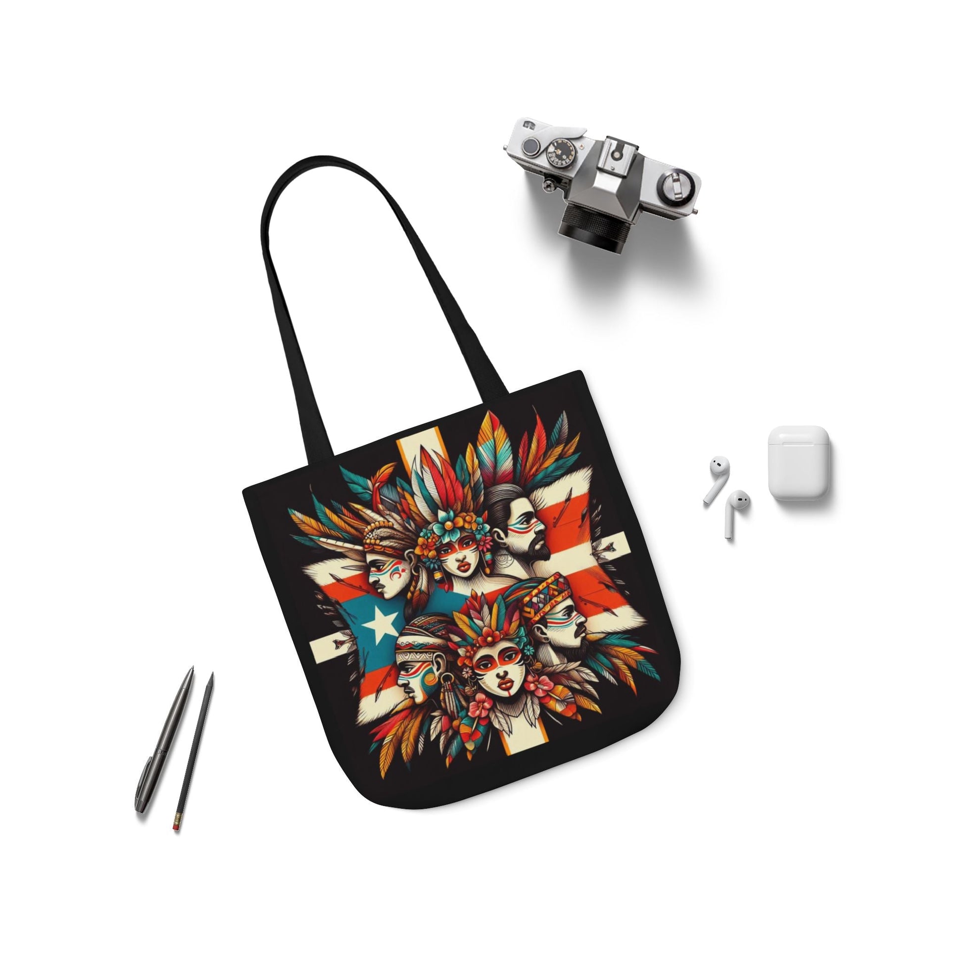 Puerto Rico Canvas Tote Bag, 5 - Color Straps - Metamorphosis Creations
