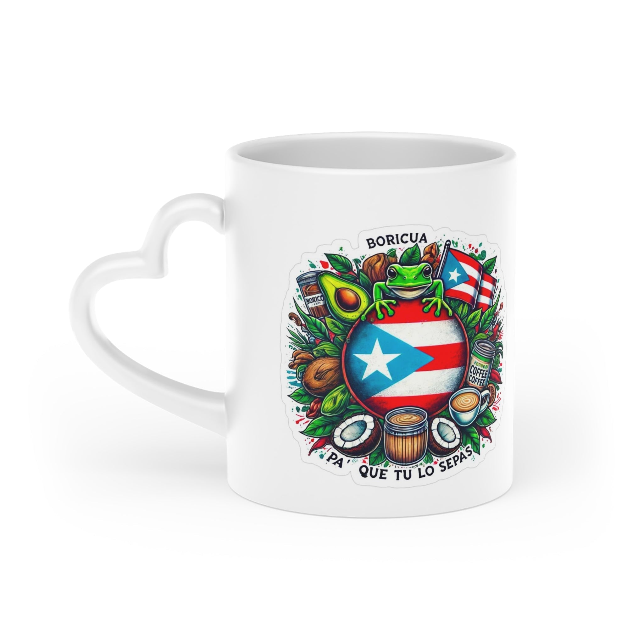 Puerto Rico Colorful Heart - Shaped Mug for Coffee Lovers, Ideal Gift for Birthdays, Anniversaries, Valentine’s Day, Home Décor, Unique Art Design - Metamorphosis Creations