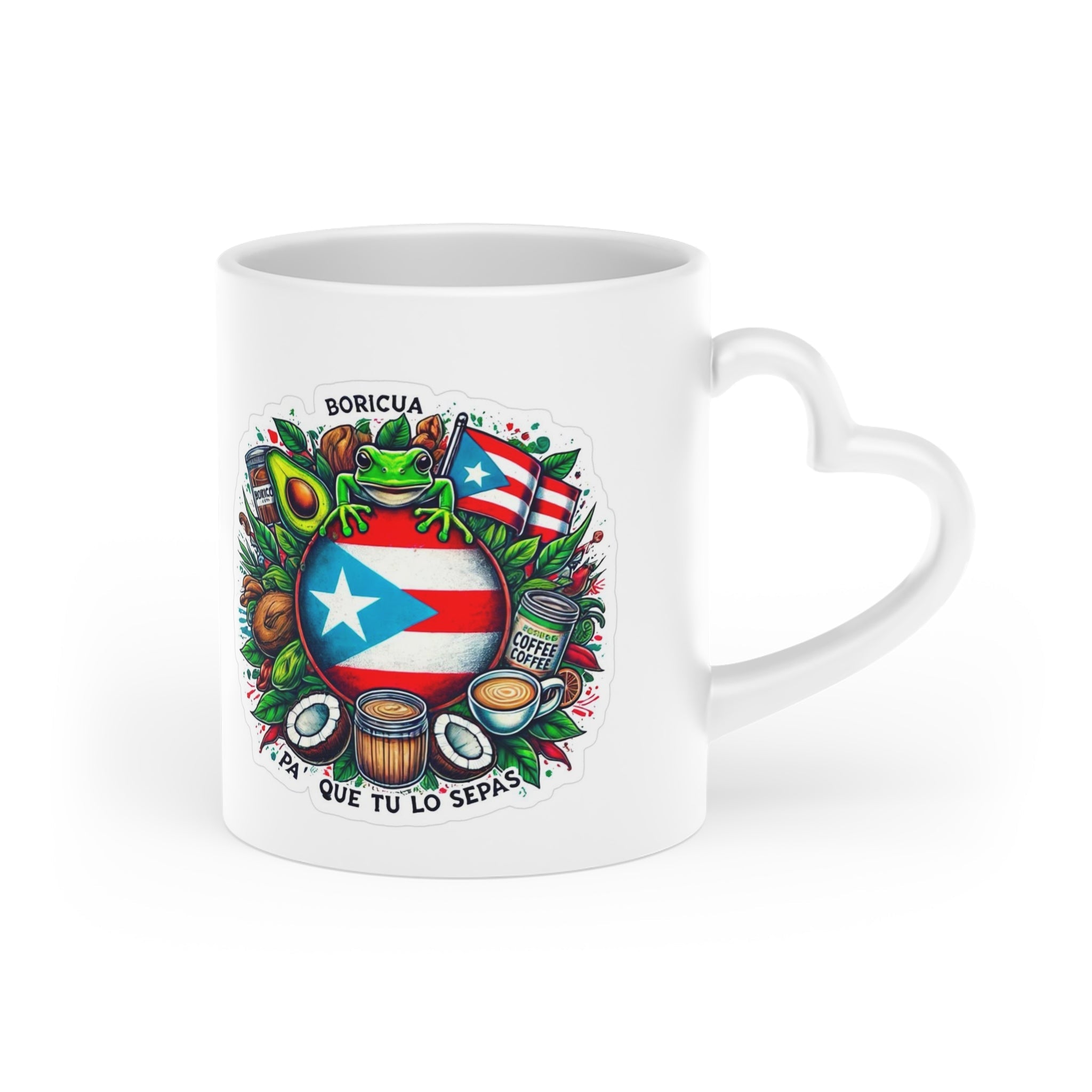 Puerto Rico Colorful Heart - Shaped Mug for Coffee Lovers, Ideal Gift for Birthdays, Anniversaries, Valentine’s Day, Home Décor, Unique Art Design - Metamorphosis Creations
