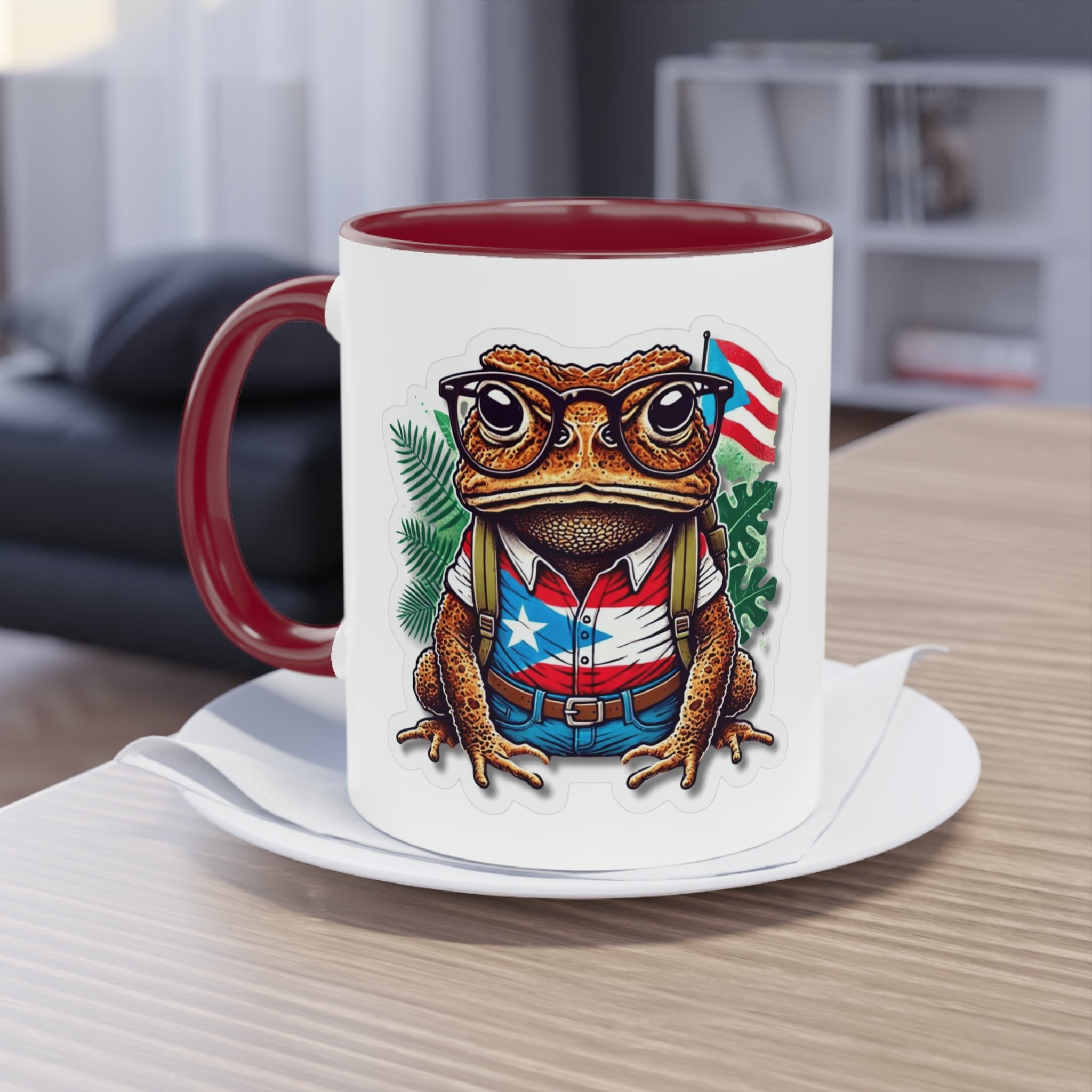 ☕ Puerto Rico en el alma, coffee en la Mano. Quirky Frog Two - Tone Coffee Mug, 11oz | Fun Gift for Frog Lovers, Quirky Decor, Unique Kitchenware, Coffee Lovers Mug, Vintage Vibe - Metamorphosis Creations