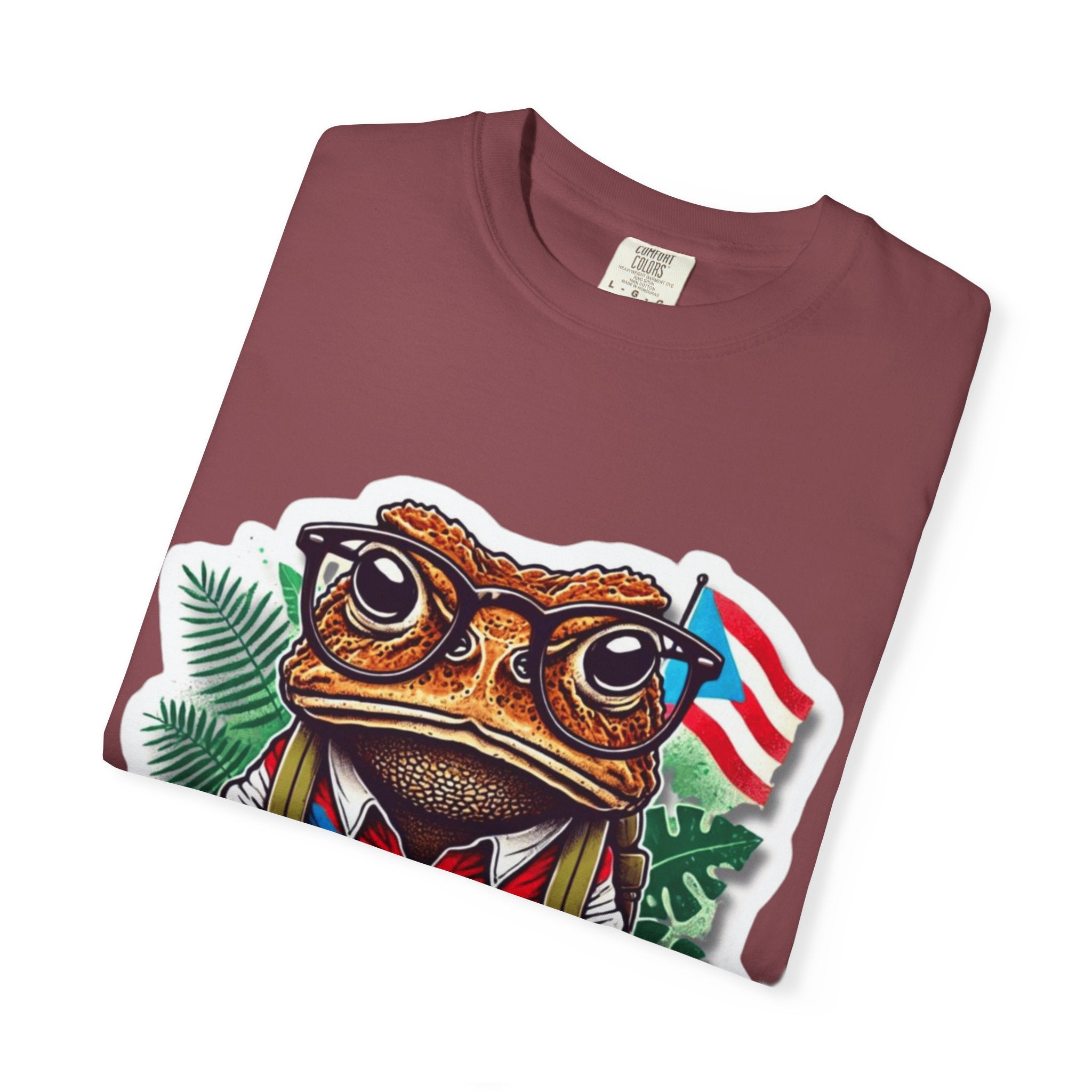 Puerto rico Patriotic Frog T-Shirt, Unisex Garment - Dyed Tee for Nature Lovers, Summer Parties, Luce tu orgullo puertorriqueño con estilo PR - Metamorphosis Creations